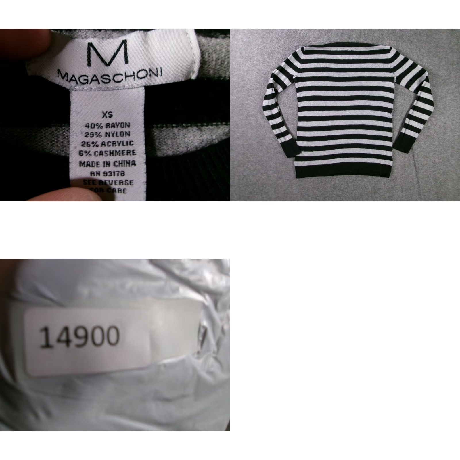 Vintage Magaschoni Sweater Womens XS Black Gray Stripe Crewneck Long Sleeve Cashmere Size M / US 6-8 / IT 42-44 - 8 Thumbnail
