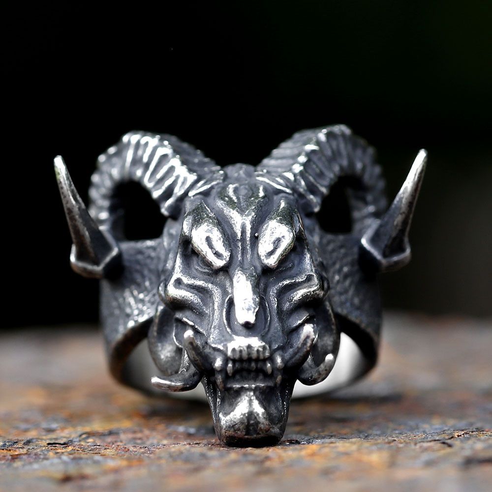 Jewelry × Vintage SIZE 10 Stainless Steel Gothic Devil Demon Skull Ring Size ONE SIZE - 2 Thumbnail