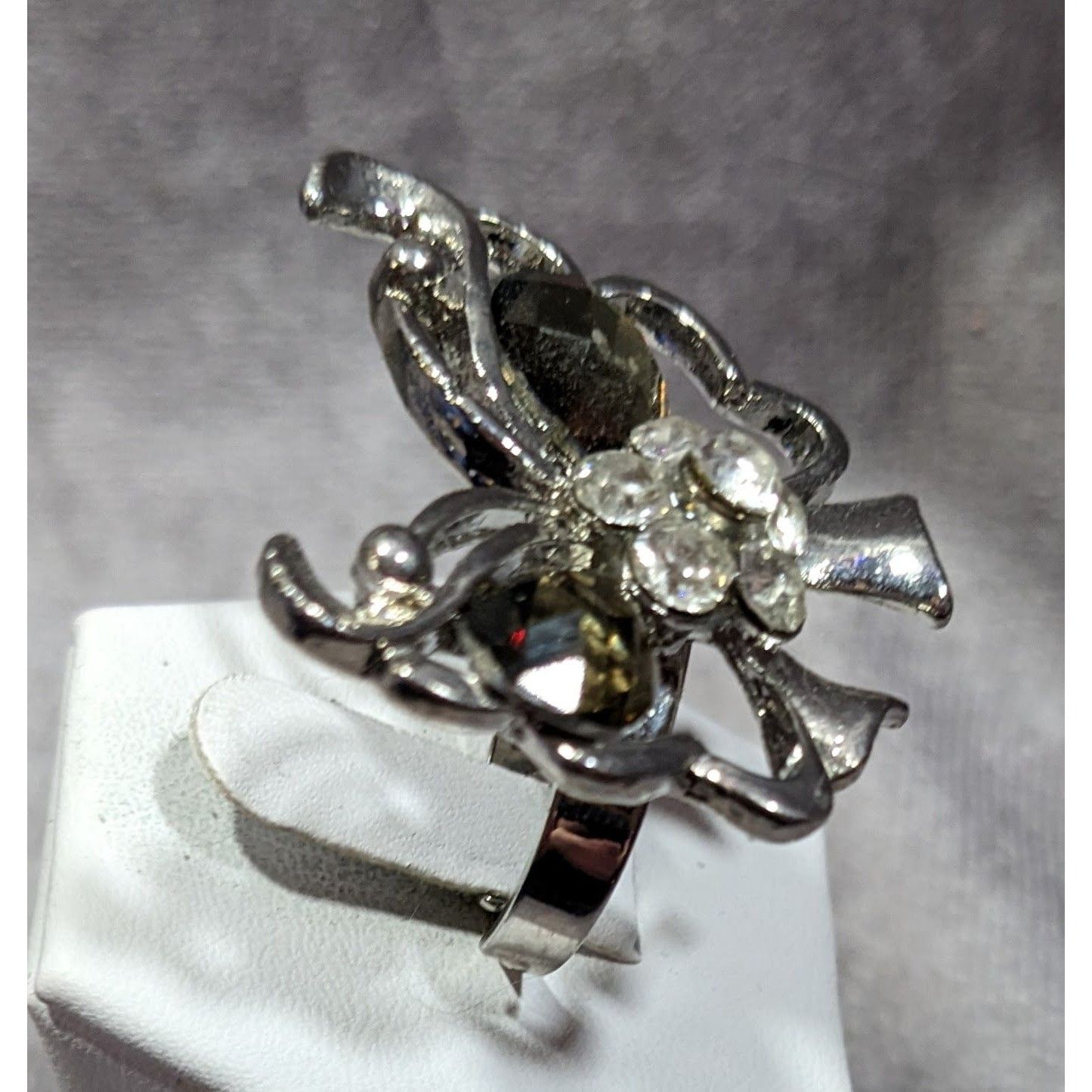 Other Faircore Butterfly Silver Tone Ring With Gems Adjustable Siz Size ONE SIZE - 5 Thumbnail