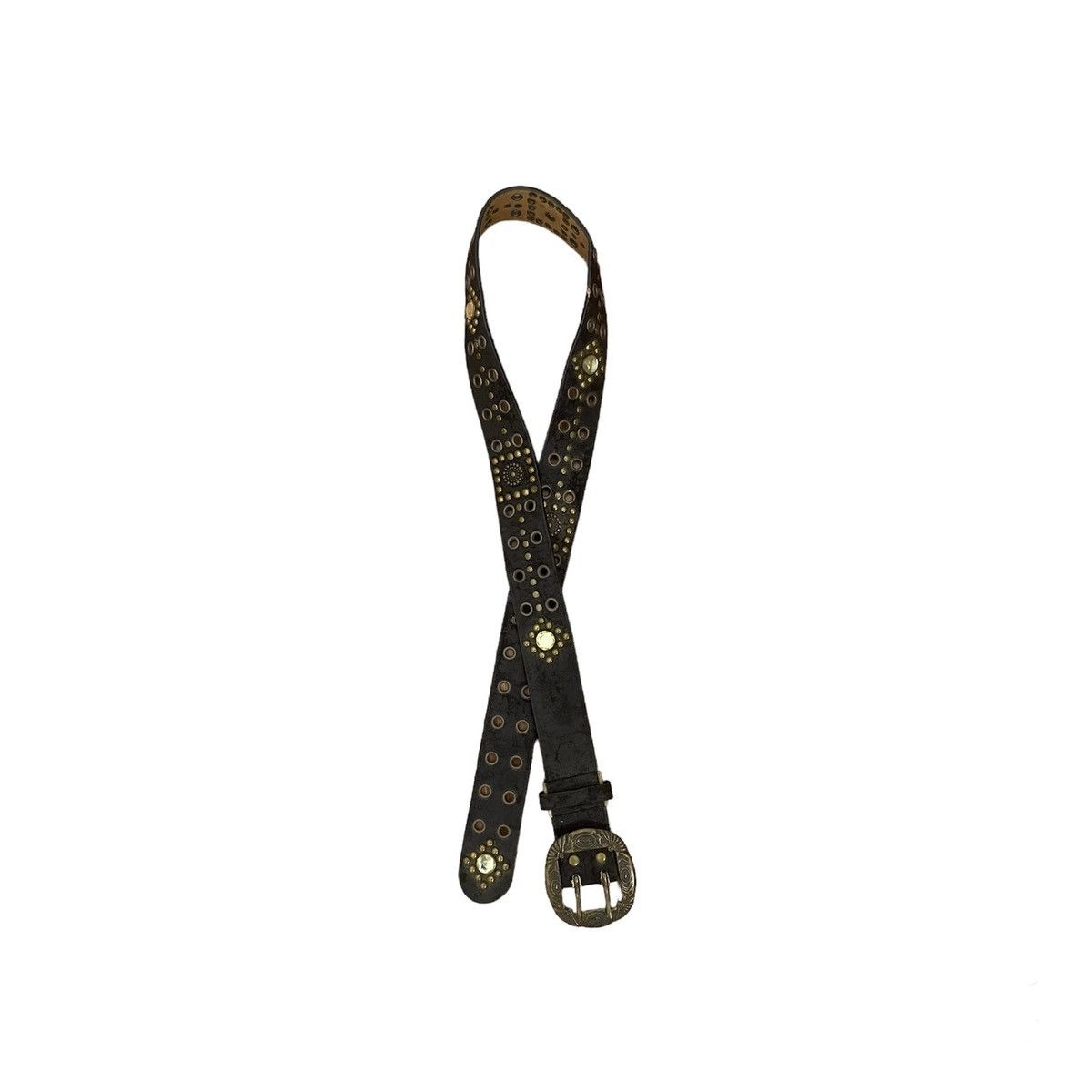 Crystal studded double prong belt punk goth styled