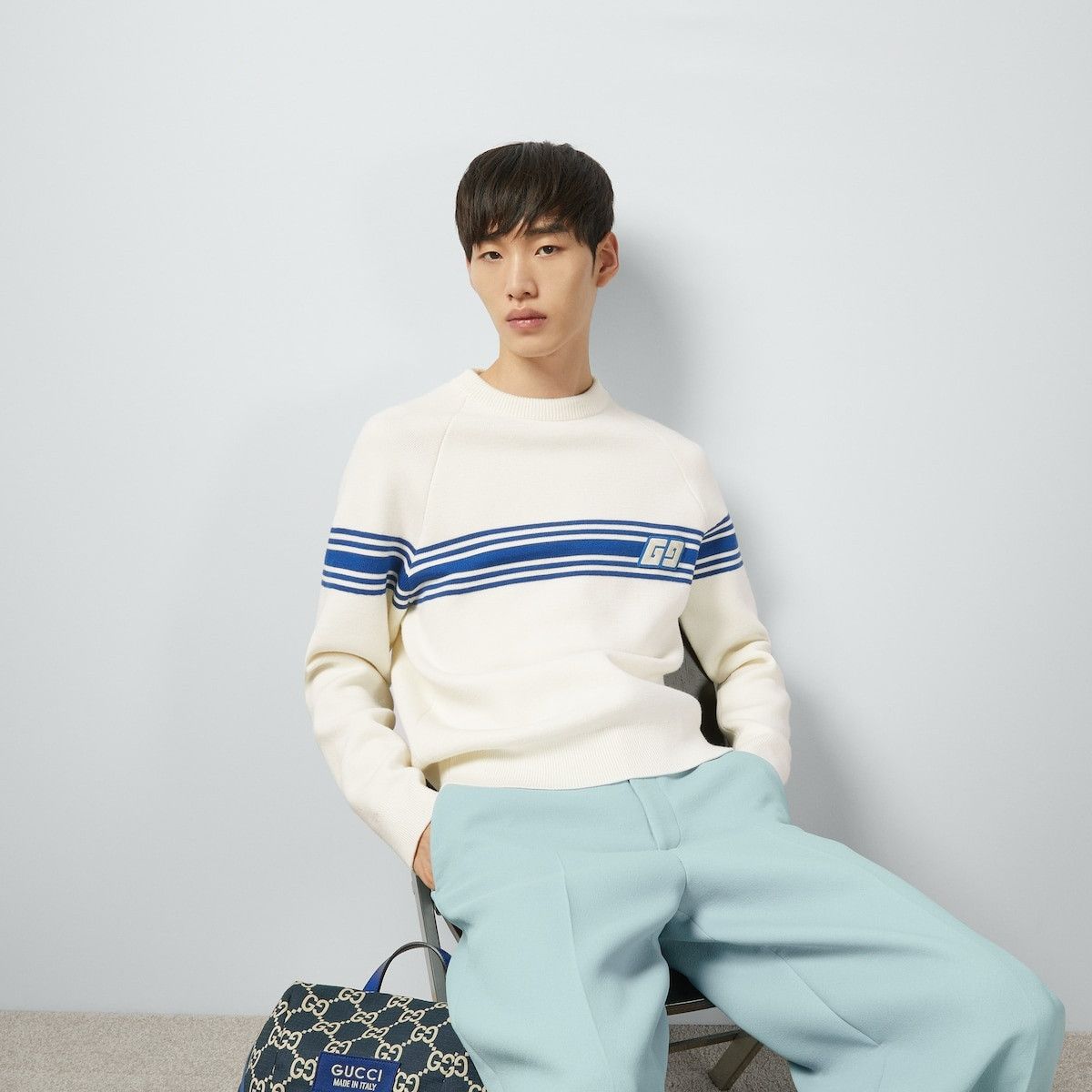 o1loc1c0925 Knit Wool Sweater With Square GG in White