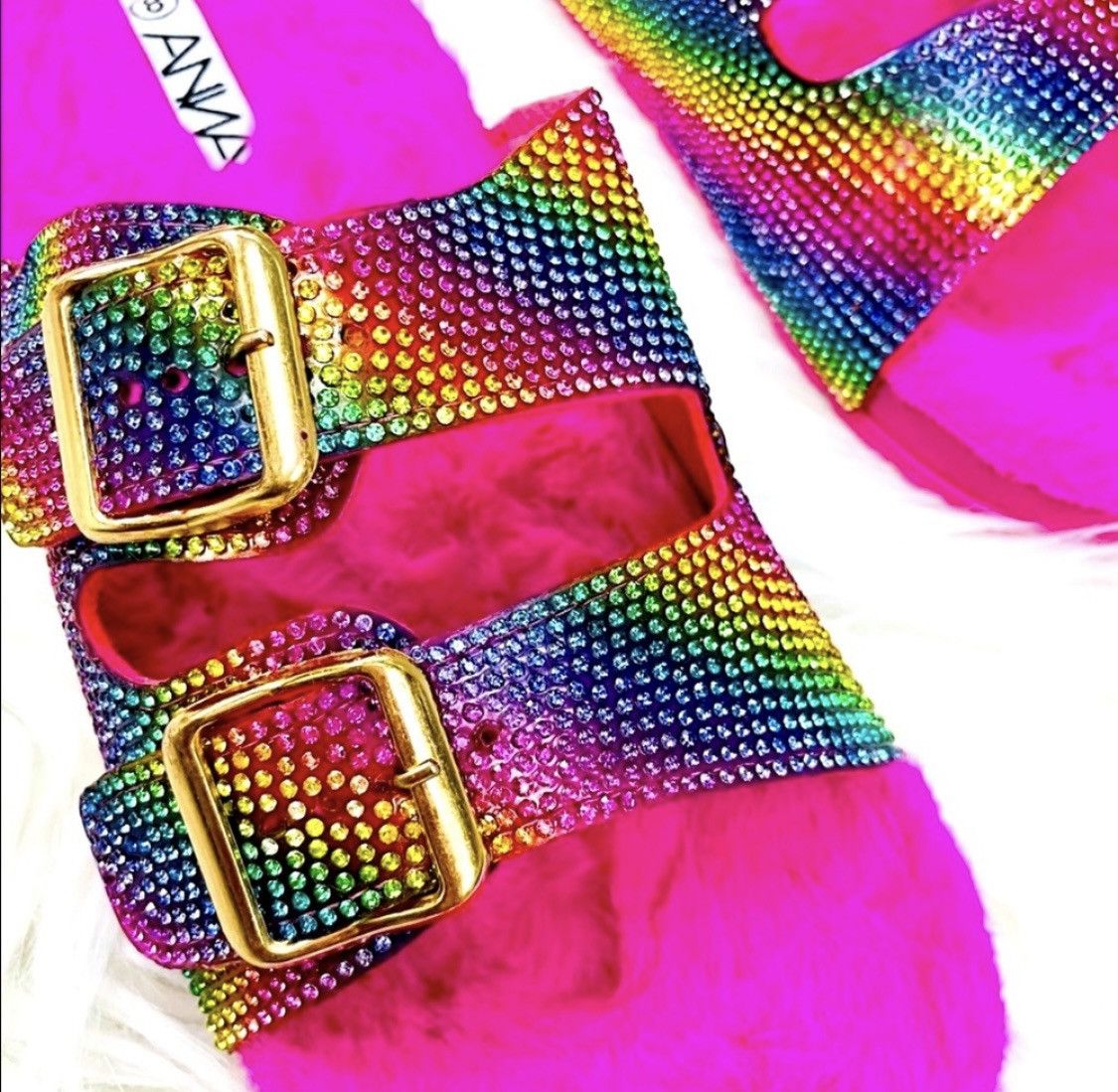 Other NIB PINK FUR RHINESTONE DOUBLE BUCKLE SANDALS SZ 8 Size US 8 / IT 38 - 4 Thumbnail
