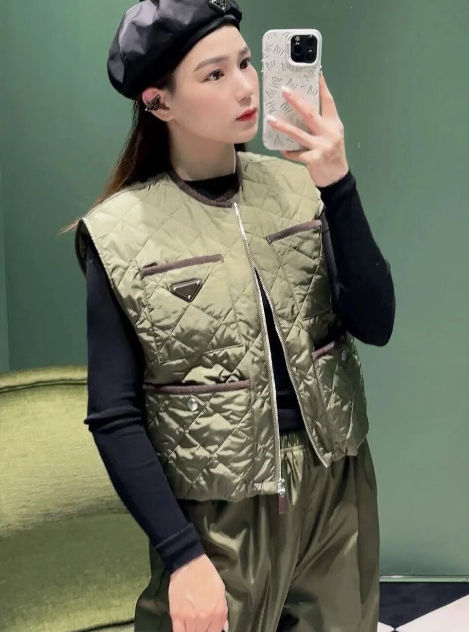 Prada Military Green Padded Short Vest