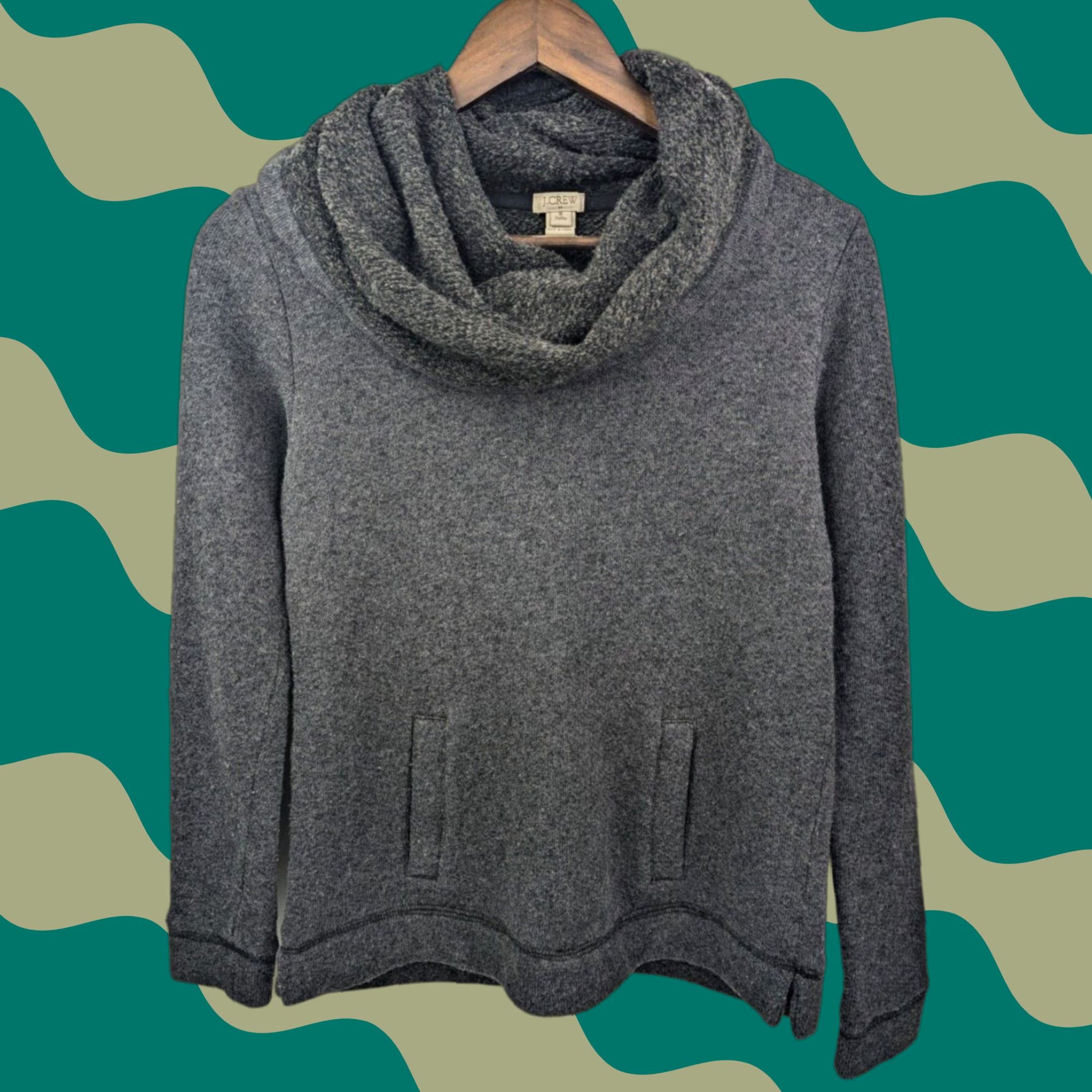J.Crew J. Crew Sweatshirt Pullover Cowl Neck Wool Blend Cotton Blend Nylon Acrylic Petite M Gray Women’s Medium Pullover Sweatshirt Pockets Size M / US 6-8 / IT 42-44 - 1 Thumbnail