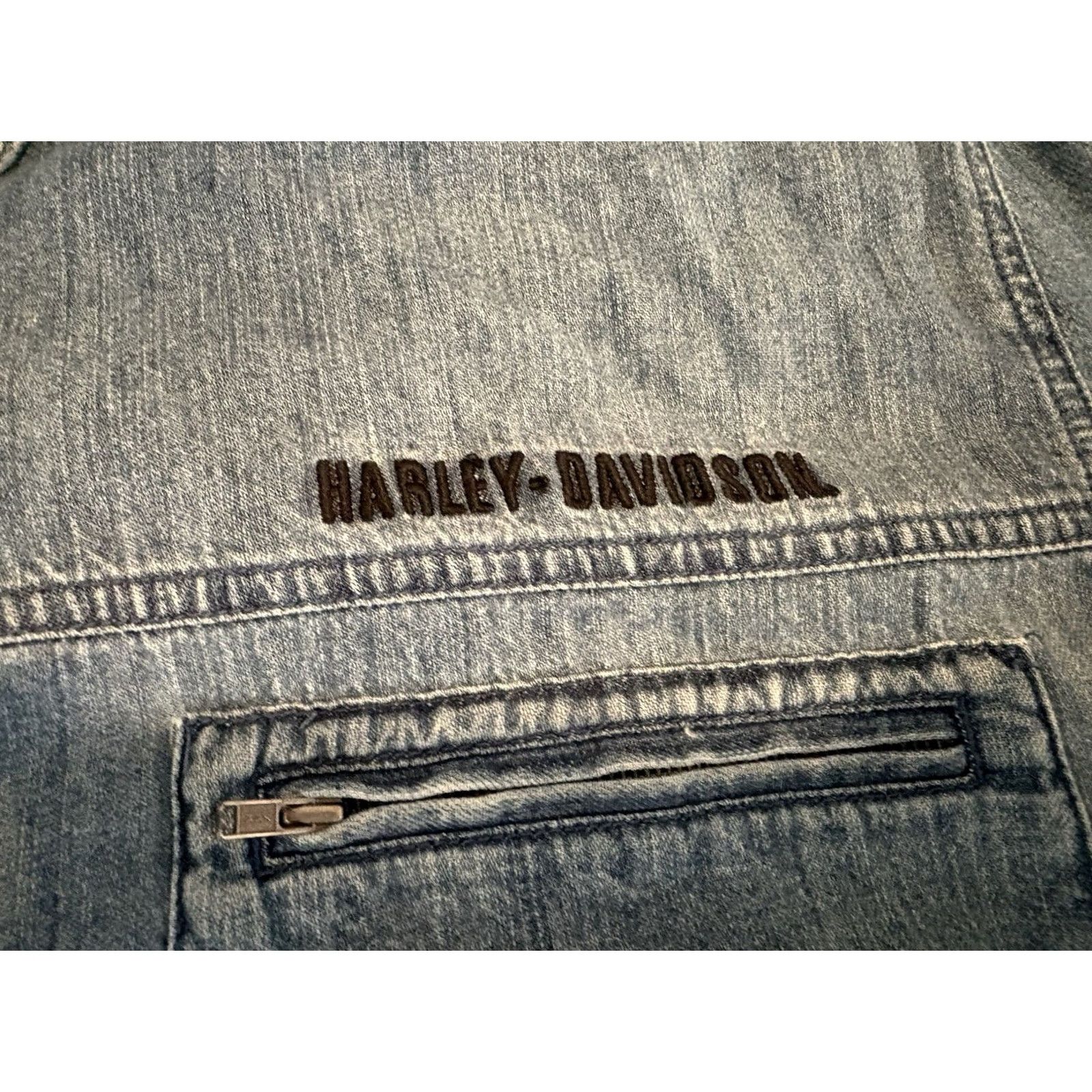 Harley Davidson Harley-Davidson Shirt Short Sleeve Denim Button-Up Blue Embroidered Mens 2XL XXL Size US XXL / EU 58 / 5 - 5 Thumbnail