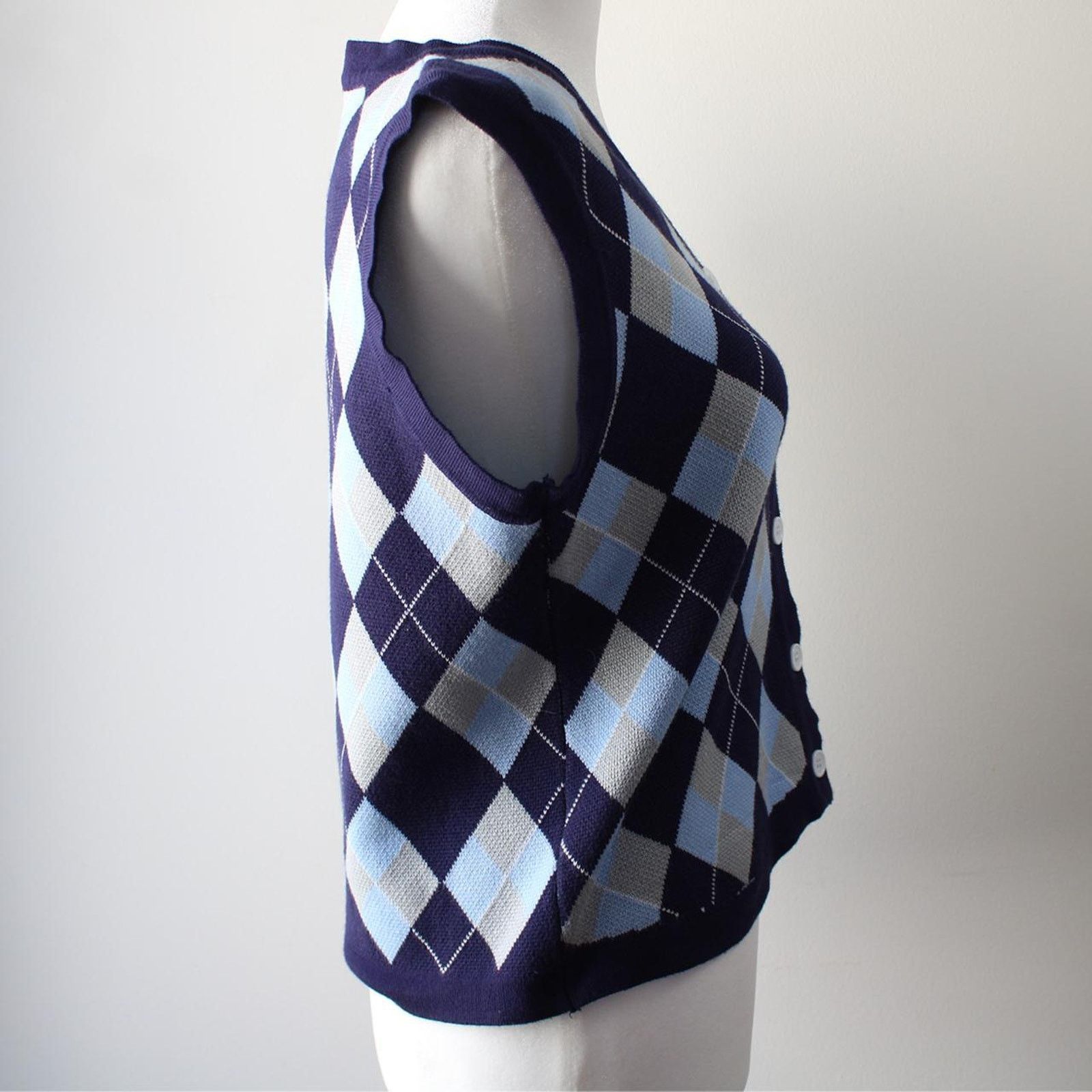 & Other Stories Vintage Blue Plaid Knit Sweater Button up Vest Size M / US 6-8 / IT 42-44 - 4 Thumbnail