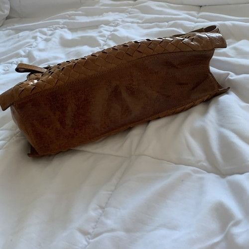 Cognac Woven Camel Colour Tie Shoulder Bag Brown Genuine Lea