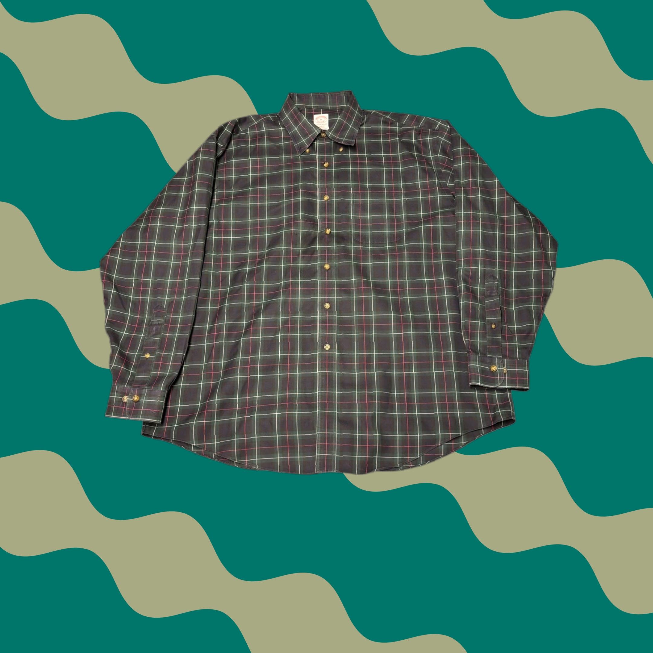 Brooks Brothers Brooks Brothers Polo Shirt Long Sleeve Plaid Button Down Men XL Green Size US XL / EU 56 / 4 - 1 Thumbnail