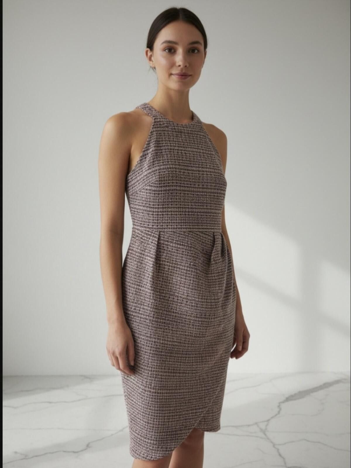 Other High-Neck Textured Midi Dress in Taupe Size XL / US 12-14 / IT 48-50 - 3 Thumbnail
