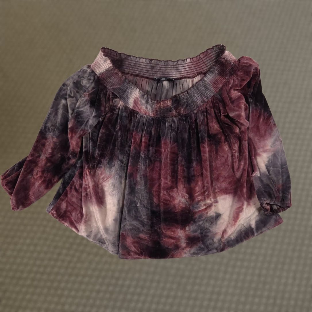 American Eagle Outfitters American Eagle Outfitters Blouse Womens Medium Off Shoulder Velour Tie Dye Top Size M / US 6-8 / IT 42-44 - 1 Thumbnail