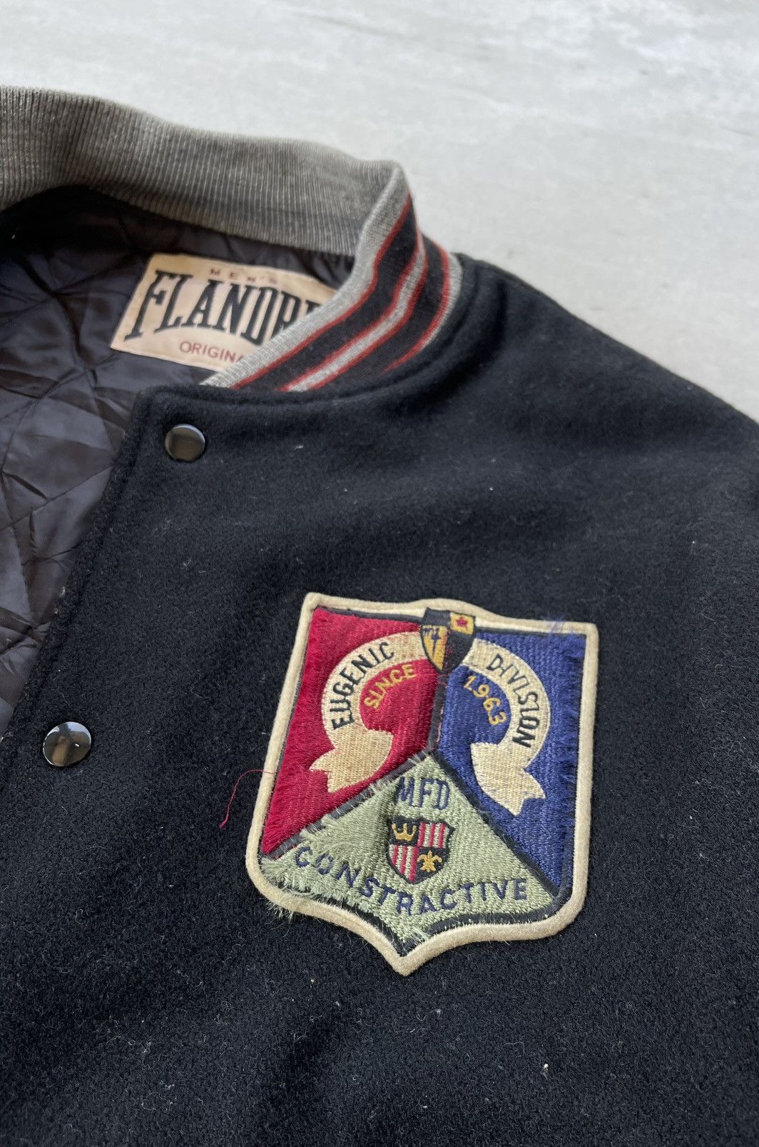 Japanese Brand 🔥VINTAGE 90'S FLANDRE LEATHER SLEEVE VARSITY JACKET Size US L / EU 52-54 / 3 - 7 Thumbnail