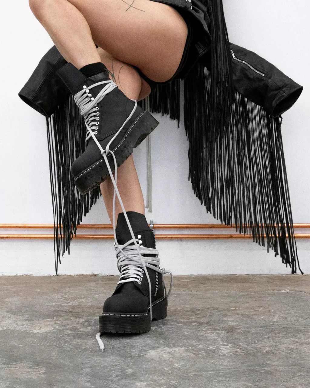 Dr. Martens × Rick Owens STEEL TOE QUAD Wraparound Lace Leather Platform Boots Size US 12 / EU 45 - 12 Thumbnail