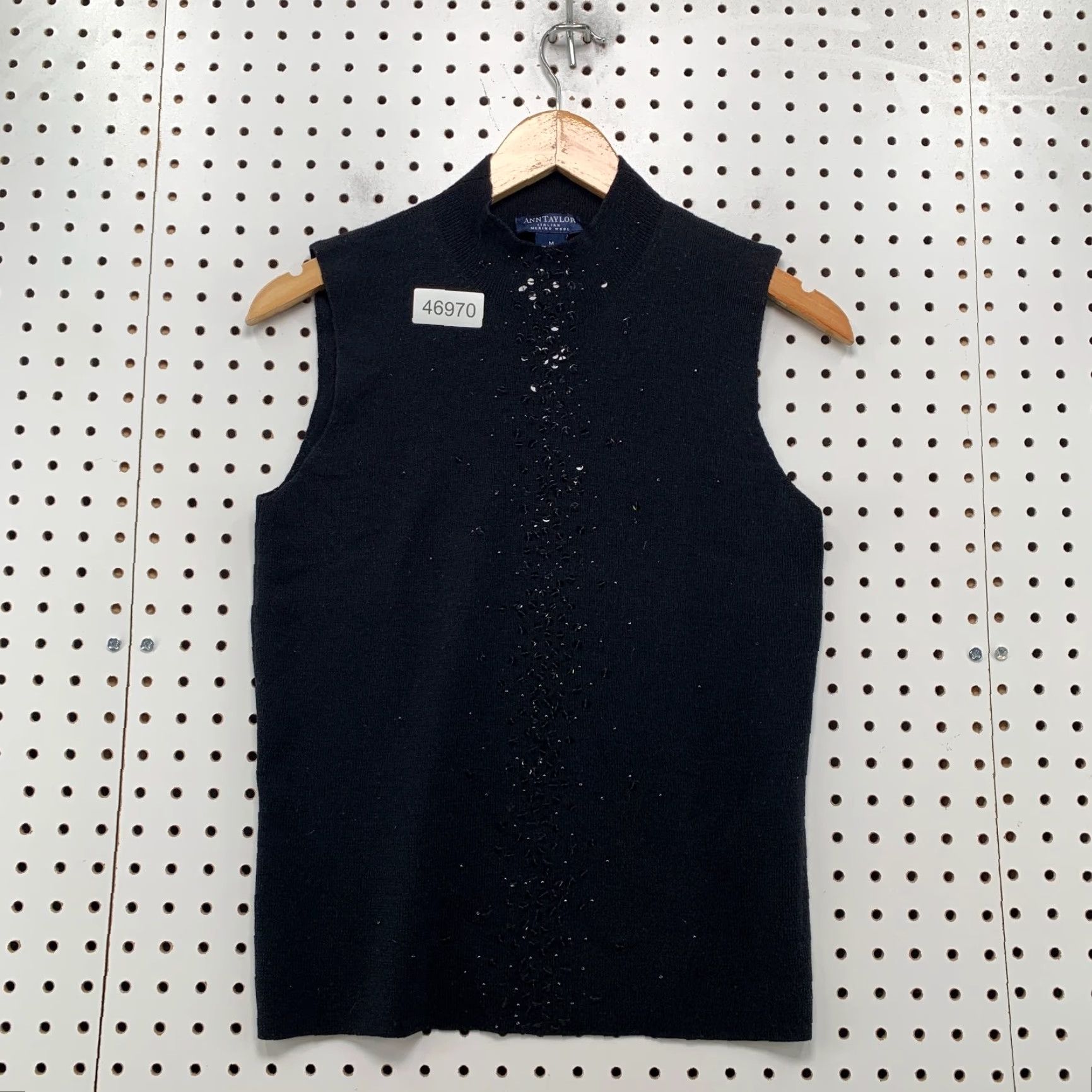 Ann Taylor Ann Taylor Italian Merino Wool Top Womens Medium Sleeveless Black Embellished Mock Neck Tank"} Size M / US 6-8 / IT 42-44 - 2 Thumbnail