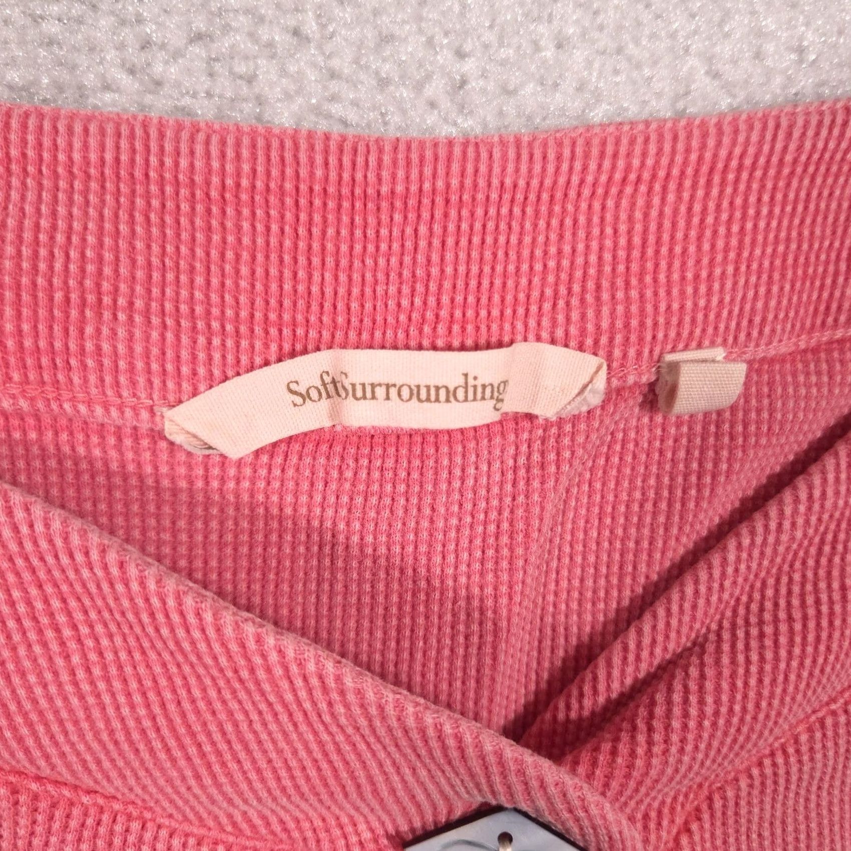 Soft Surroundings Soft Surroundings Shirt Womens L Pink V Neck Short Sleeve Button Knit Top Size L / US 10 / IT 46 - 5 Thumbnail