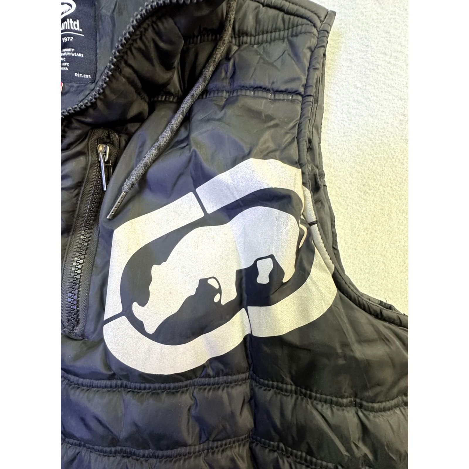 Ecko Unltd. Ecko Unltd. Vest Mens Large Black Quilted Puffer Hooded Full Zip Rhino Logo Size US L / EU 52-54 / 3 - 5 Thumbnail