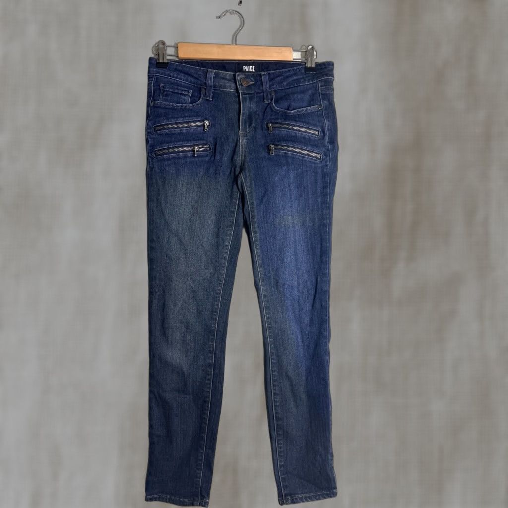 Paige Paige Womens Jeans Edgemont Crop Zipper Blue Dark Wash 28x26 Skinny Stretch Low Rise Regular Womens Jeans Size 28" / US 6 / IT 42 - 1 Thumbnail
