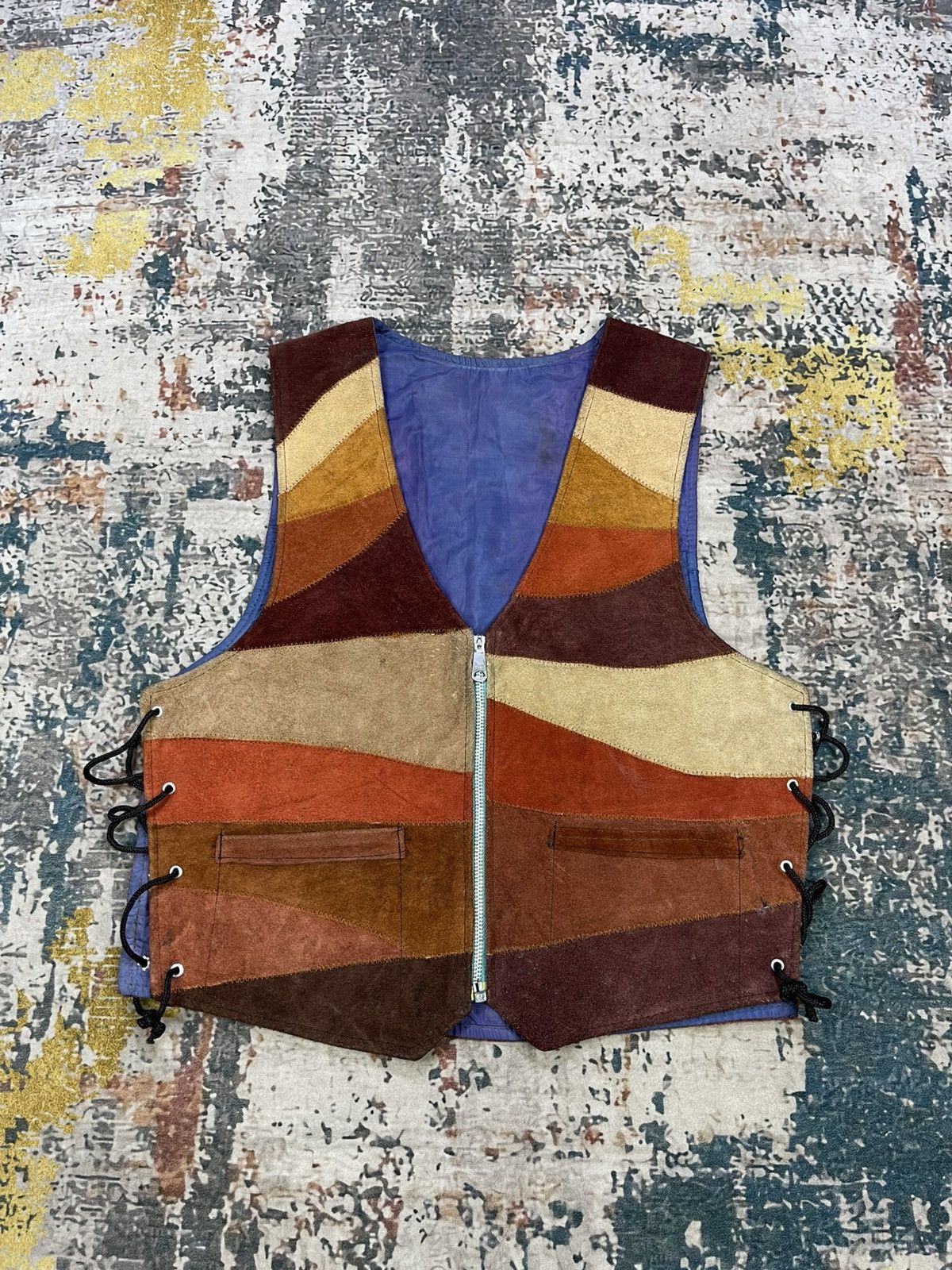 Genuine Leather Vtg Custom Handmade Patchwork Suede Leather Vest Size US M / EU 48-50 / 2 - 1 Thumbnail