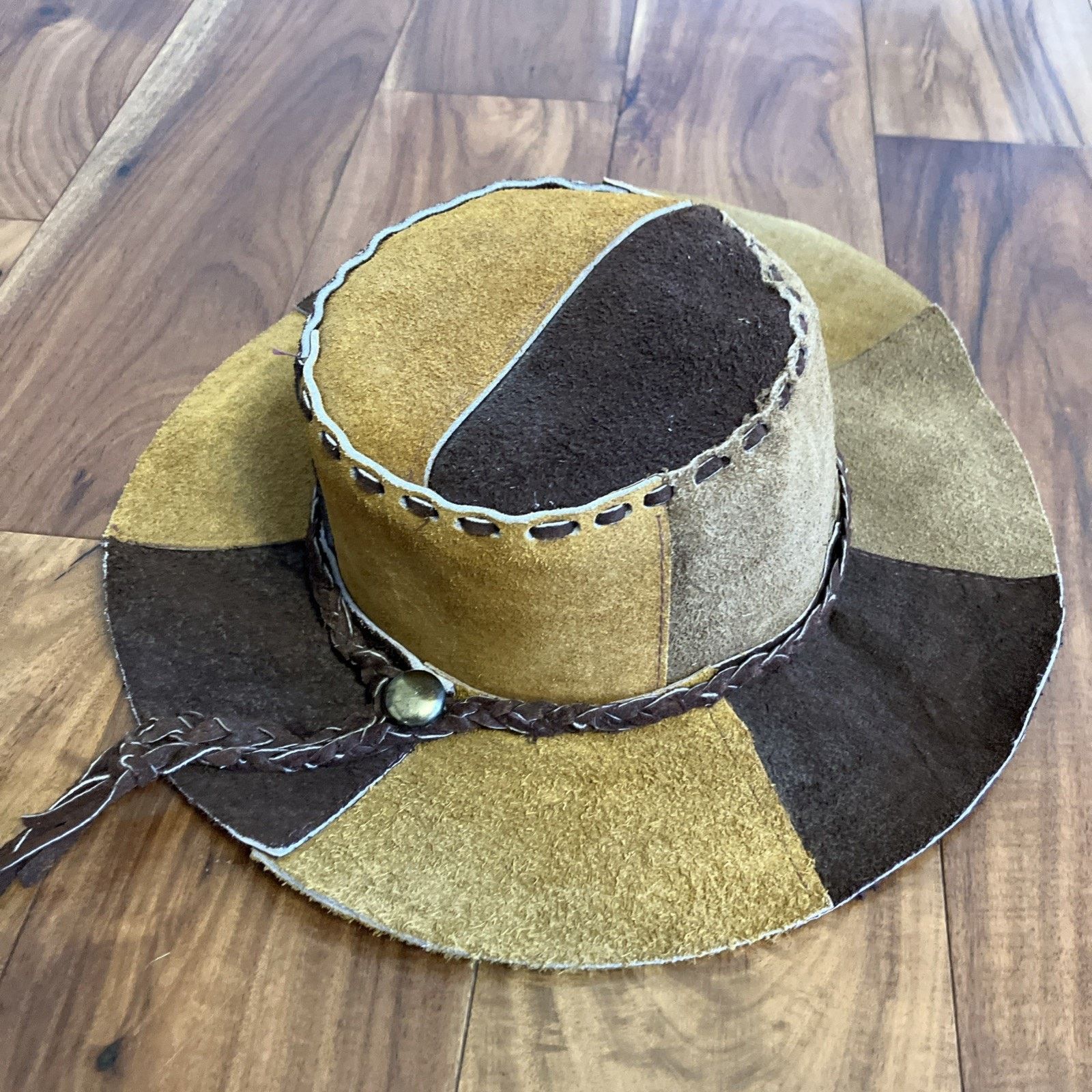 Other Vtg Suede Leather Patchwork Hat Hippie Boho 1970s Cowgirl Size ONE SIZE - 3 Thumbnail