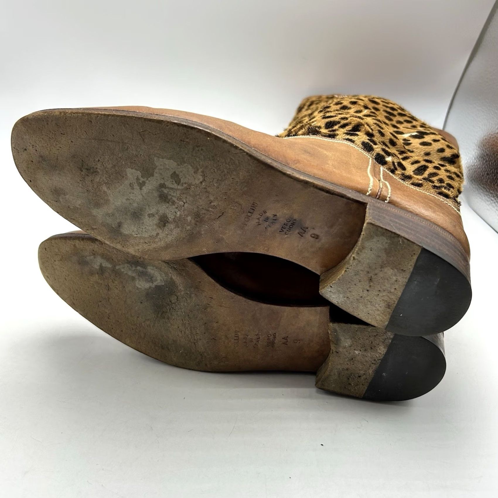 Vintage Studio Pollini Boots Womens 9 AA Brown Leather Knee High Animal Print Riding Boot Block Heel Leather Outsole Italy Vintage No Size US 9 / IT 39 - 7 Thumbnail