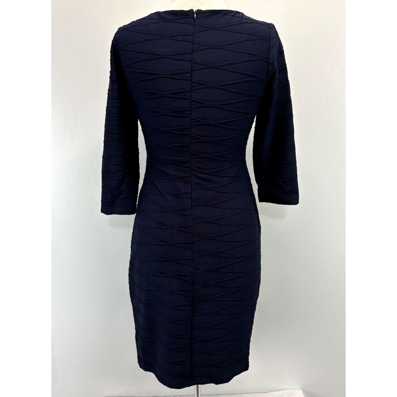 Joseph Ribkoff Joseph Ribkoff Dress Womens 8 Navy Sheath Textured Stretch Career Classic Ruched Size M / US 6-8 / IT 42-44 - 3 Thumbnail