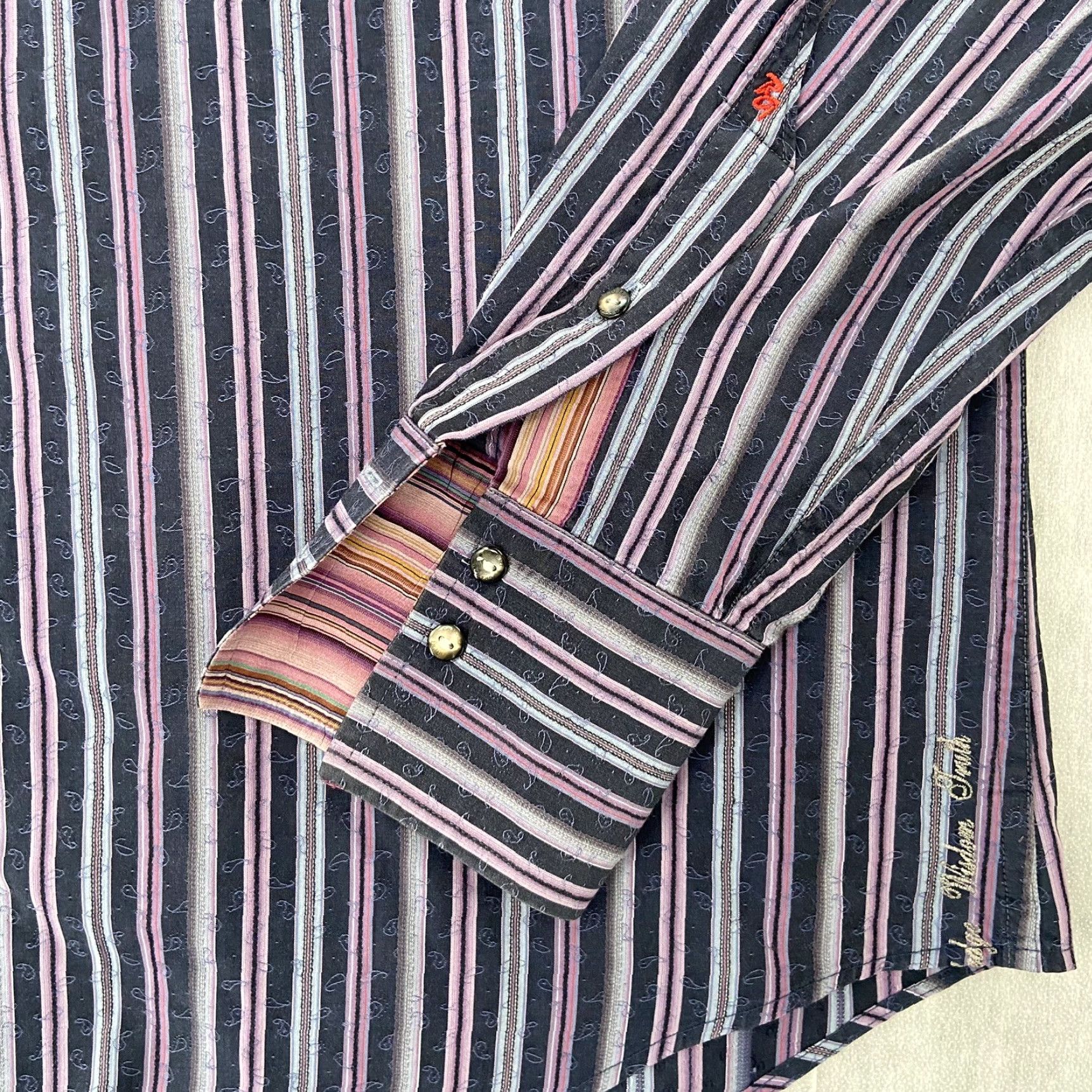 Robert Graham VINTAGE Robert Graham Button-Up Shirt Adult Medium Purple Striped Long Sleeve Flip Cuff Mens Size US M / EU 48-50 / 2 - 4 Thumbnail