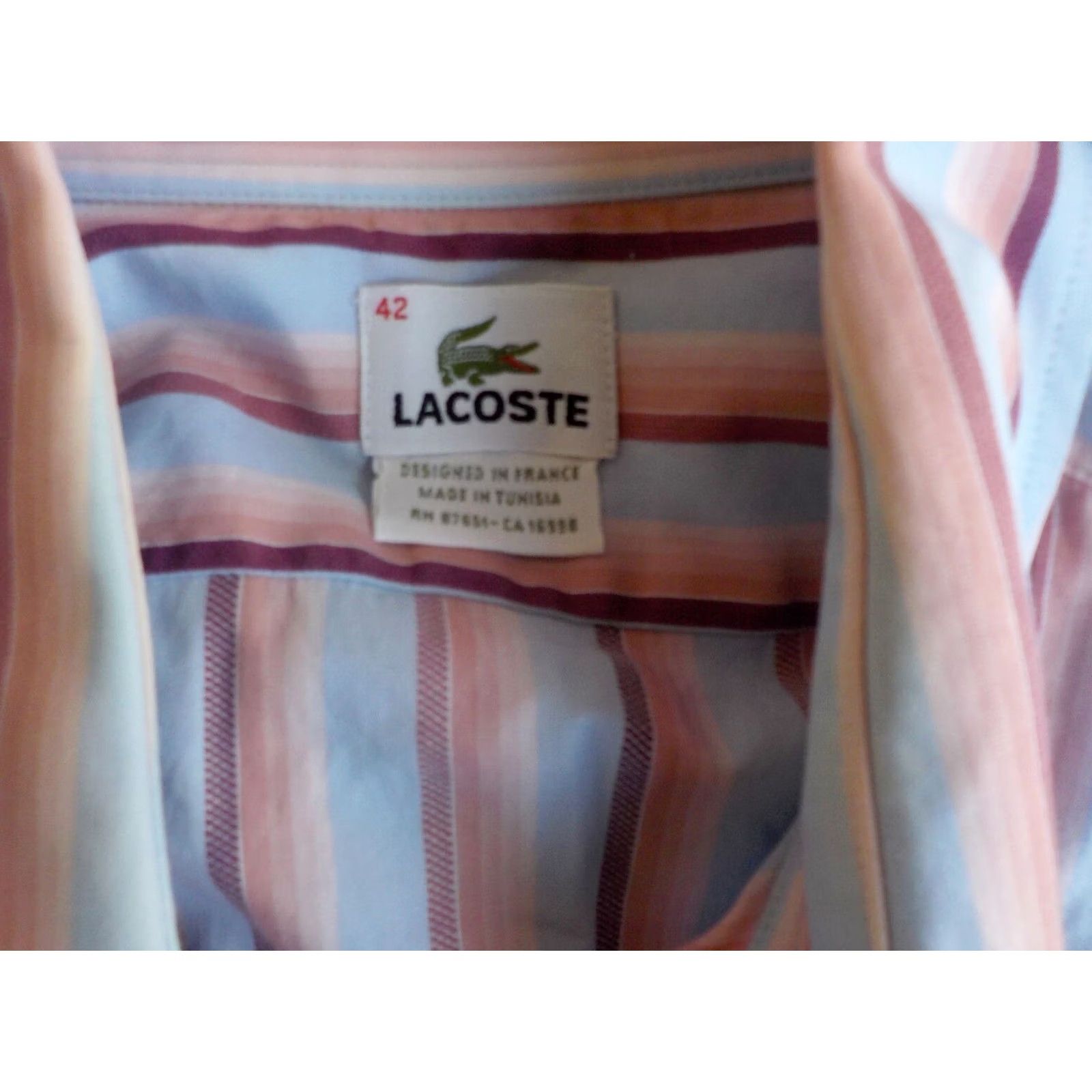 Lacoste LACOSTE Crocodile Logo L/S Shirt Pink/Blue/Maroon Striped SZ 42 Shirt Mens 100% Cotton Button-Front Size US XL / EU 56 / 4 - 4 Thumbnail