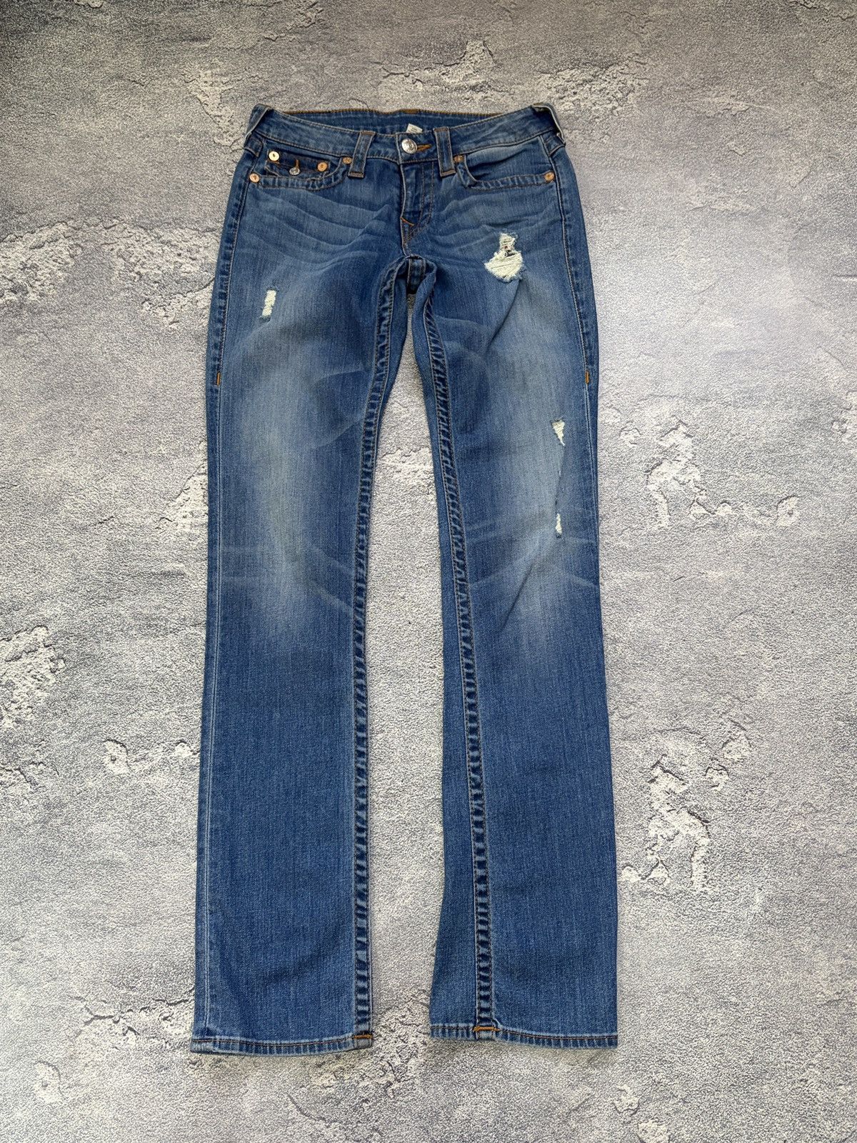 True Religion True Religion Women's Slim Straight Distressed Jeans Blue 28 Size 28" / US 6 / IT 42 - 2 Thumbnail