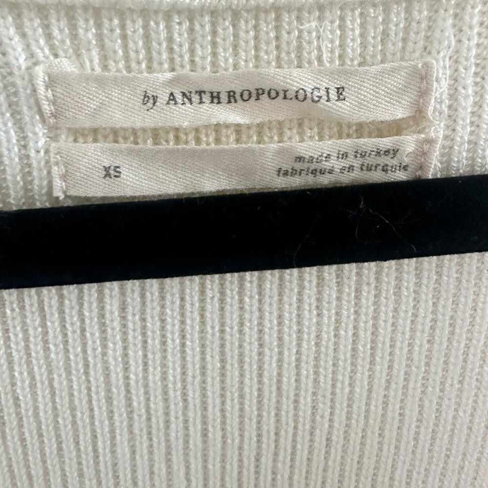 Designer Anthropologie Lace Balloon Sleeve Ribbed Sweater Ivory XS Size XS / US 0-2 / IT 36-38 - 6 Thumbnail