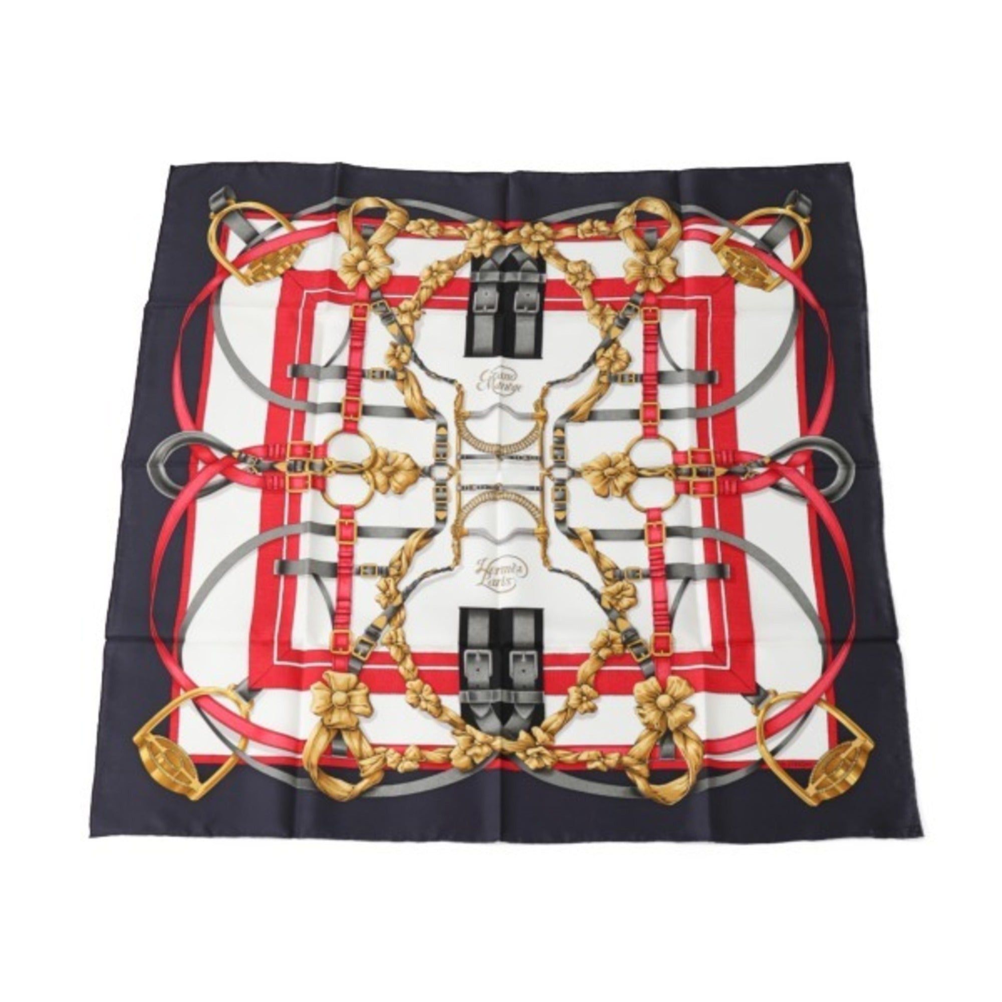 image of Hermes Crano Manege Kare90 Navy Scarf in Blue, Women's
