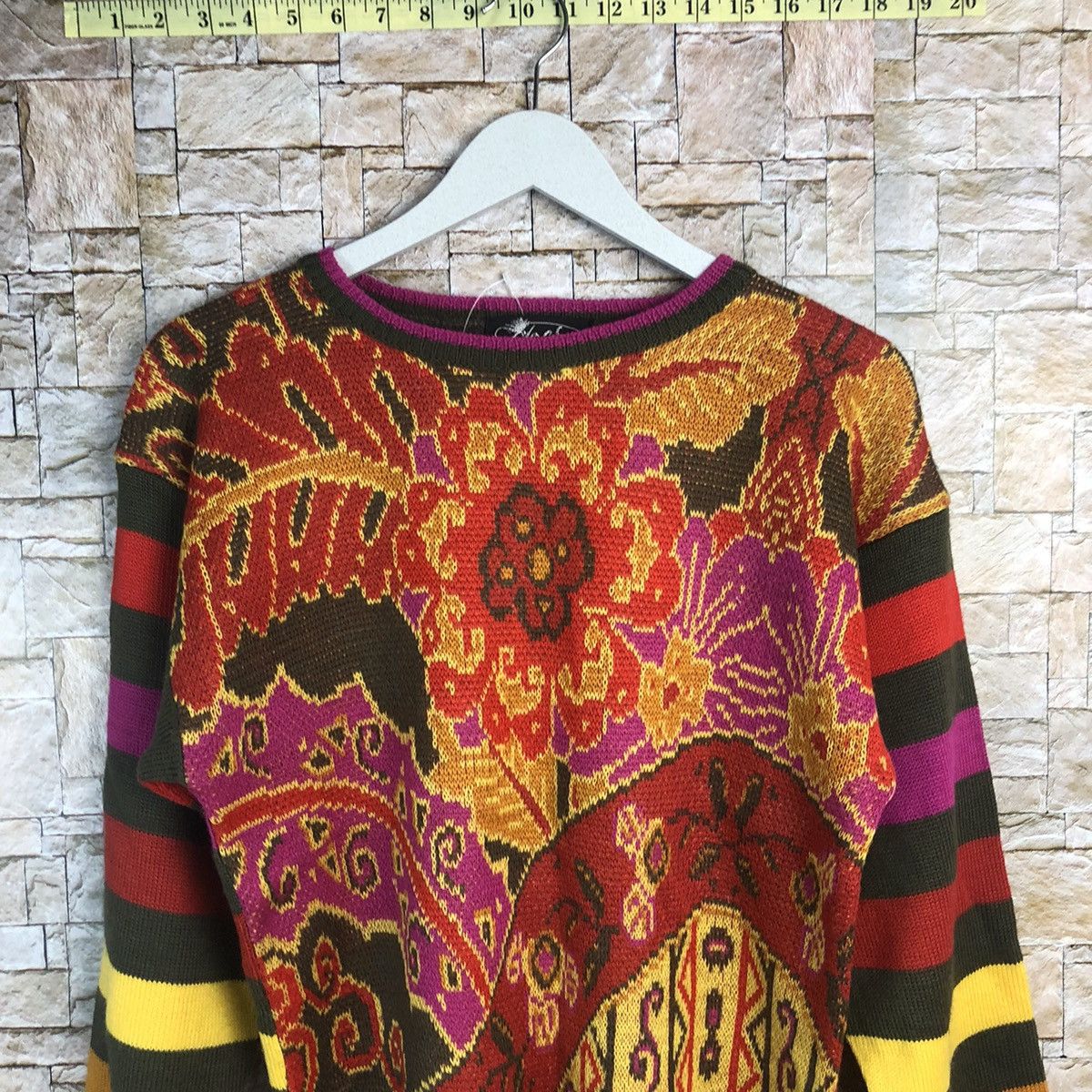 Vintage Laso Red art stripe vintage colourfull Knitwear #A165 Size M / US 6-8 / IT 42-44 - 5 Thumbnail