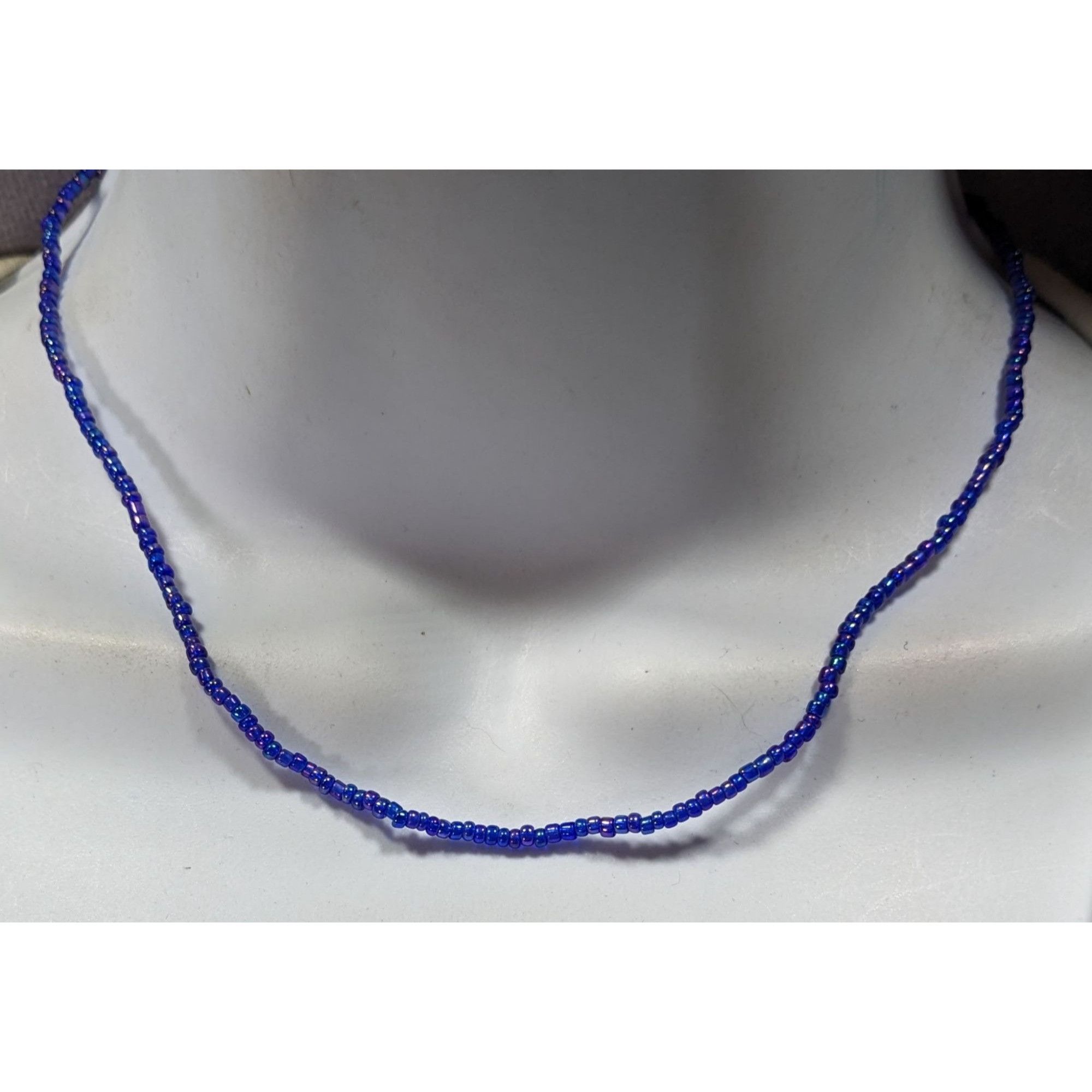 Handmade Handcrafted Iridescent Blue Seed Bead Necklace Size ONE SIZE - 2 Thumbnail