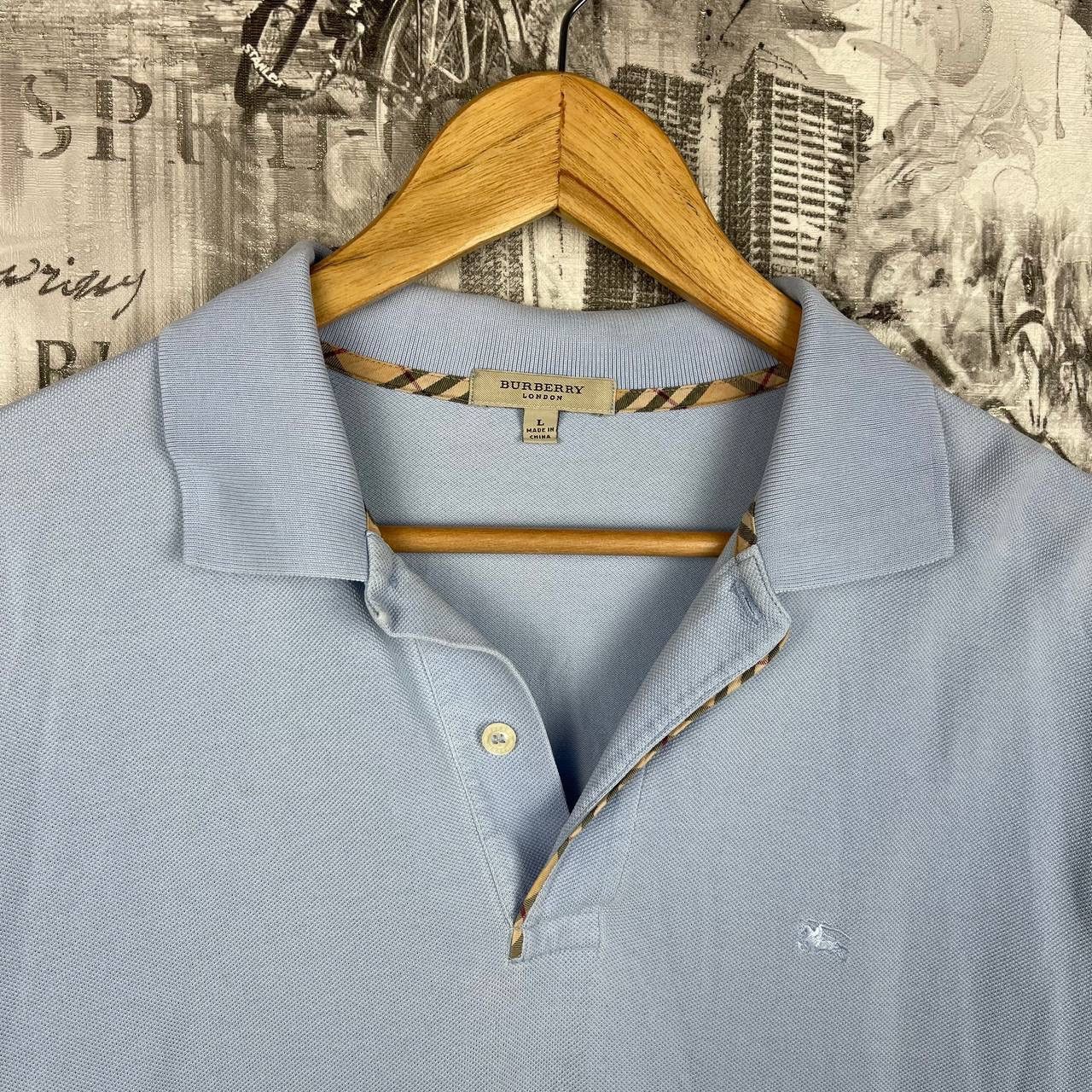 Burberry Burberry London Light Blue Polo Shirt Nova Check Collar L Size US L / EU 52-54 / 3 - 3 Thumbnail