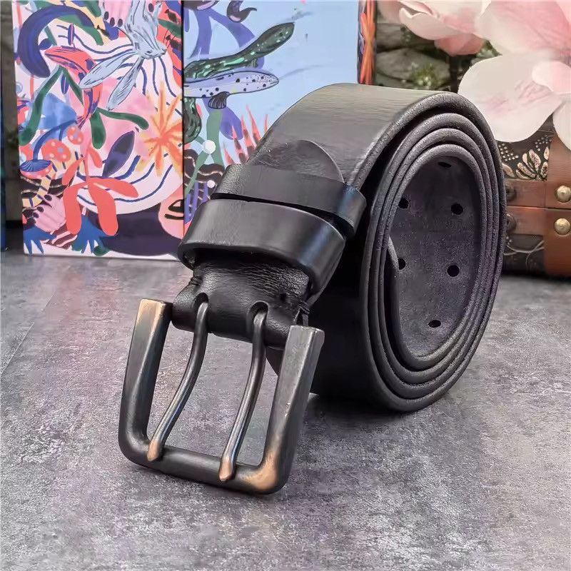 Genuine Leather Super Wide 4.2 CM Thick Genuine Leather Double Buckle Belt Size ONE SIZE - 1 Thumbnail