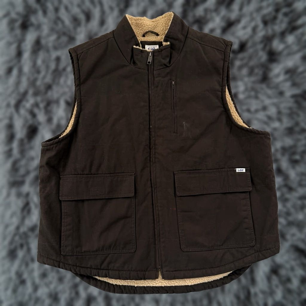 Lee Lee Vest 2XL Brown Canvas Sherpa Lined Full Zip Workwear Casual Outdoor Jacket/Coat, Mens, Regular, 90s Southwestern Western American Theme Size US XXL / EU 58 / 5 - 1 Thumbnail