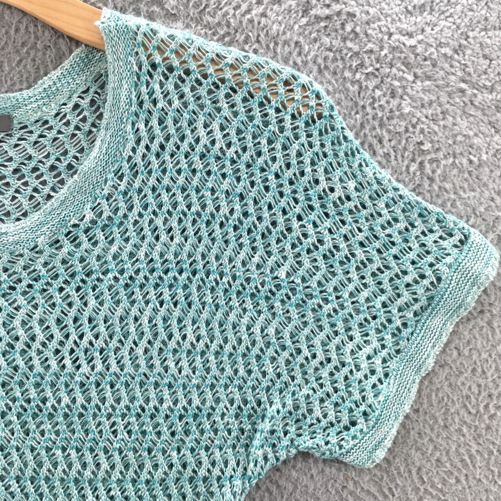 AQUA Roz & Ali Sweater Womens M Blue Sleeves Short Sleeve Open Knit Casual Shirt Top Blouse Knit Open Crochet All Seasons Lightweight Regular Size M / US 6-8 / IT 42-44 - 3 Thumbnail