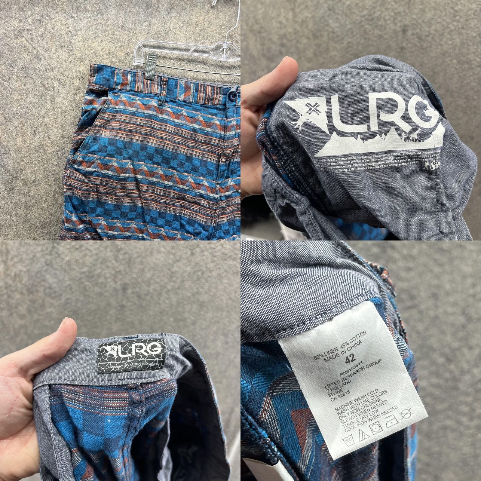 Vintage LRG Shorts Mens 42 Blue Geometric Linen Cotton Flat Front Casual Summer Chino Pockets Mens 42 Blue Geometric Linen Cotton Flat Front Summer Size US 42 / EU 58 - 8 Thumbnail