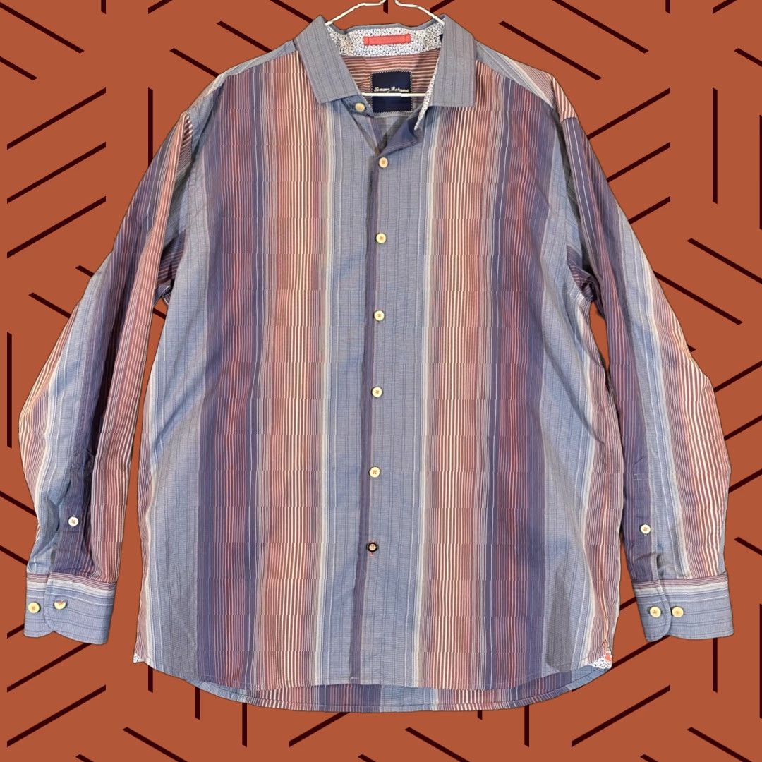 Tommy Bahama TOMMY BAHAMA Shirt Mens Large Blue Striped Button Up Hawaiian Outdoor Resort L/S Size US L / EU 52-54 / 3 - 1 Thumbnail