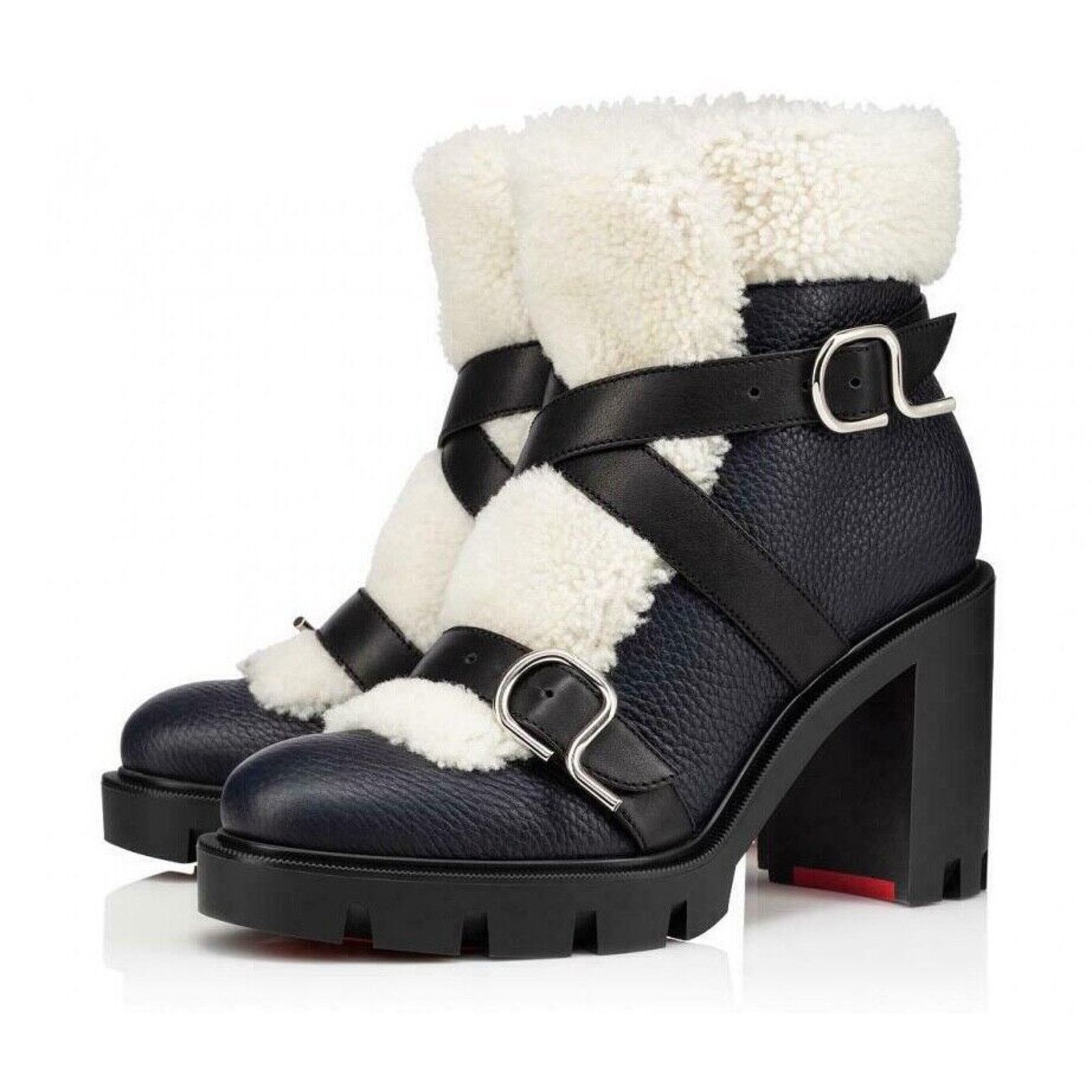 Christian Louboutin Christian Louboutin Pole Chic Black Leather Shearling Heel Size US 7 / IT 37 - 1 Thumbnail