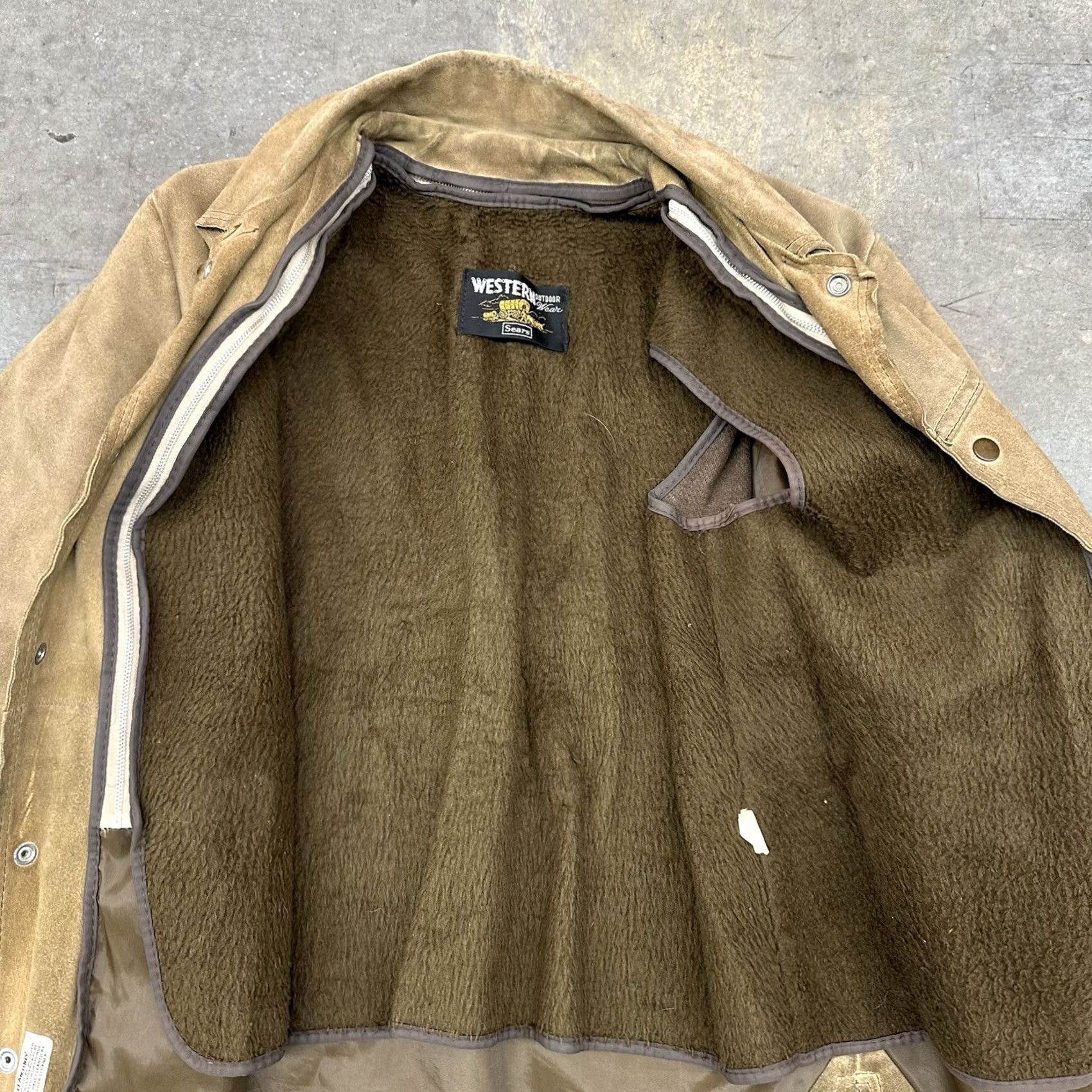 Sears VINTAGE Sears Jacket Mens Size 38 Brown Leather Suede Snap Button Western Workwear 80s 70s Size US XXS / EU 40 - 4 Thumbnail