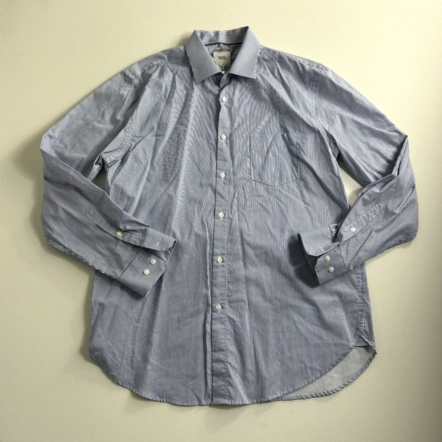 Vintage WRK Dress Shirt Button-Up Blue Striped 16.5 34-35 Long Sleeve Mens Regular Stretch Casual Size US XL / EU 56 / 4 - 2 Thumbnail