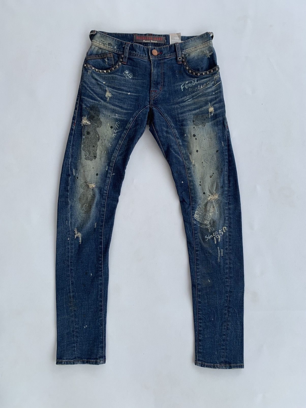 Japanese Brand Buckaroo Crazy Distressed Studded Japanese Slim Jeans Pants Size US 28 / EU 44 - 2 Thumbnail