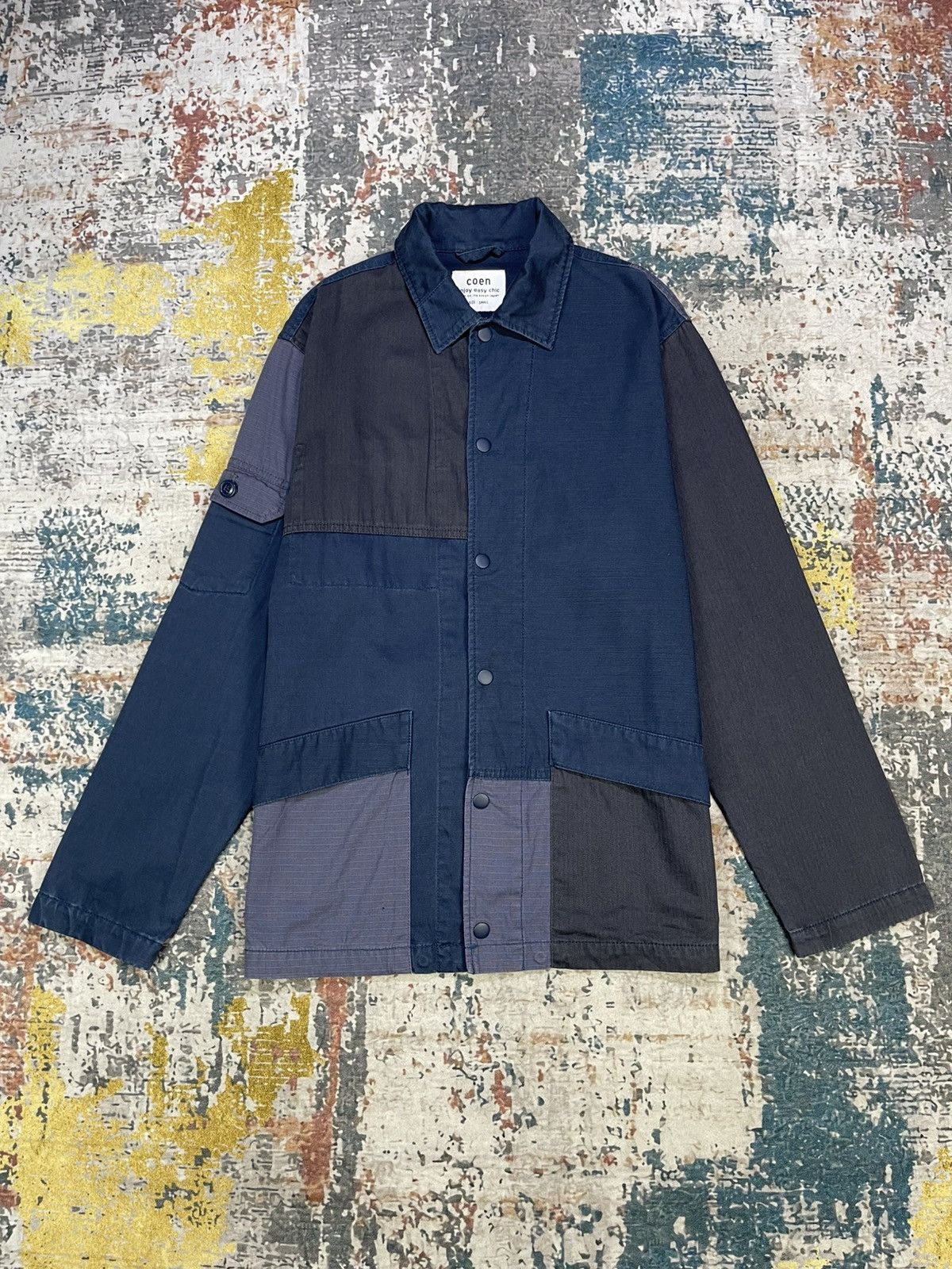 Japanese Brand Coen Patchwork HBT, Ripstop, Poplin Overshirt Size US S / EU 44-46 / 1 - 1 Thumbnail