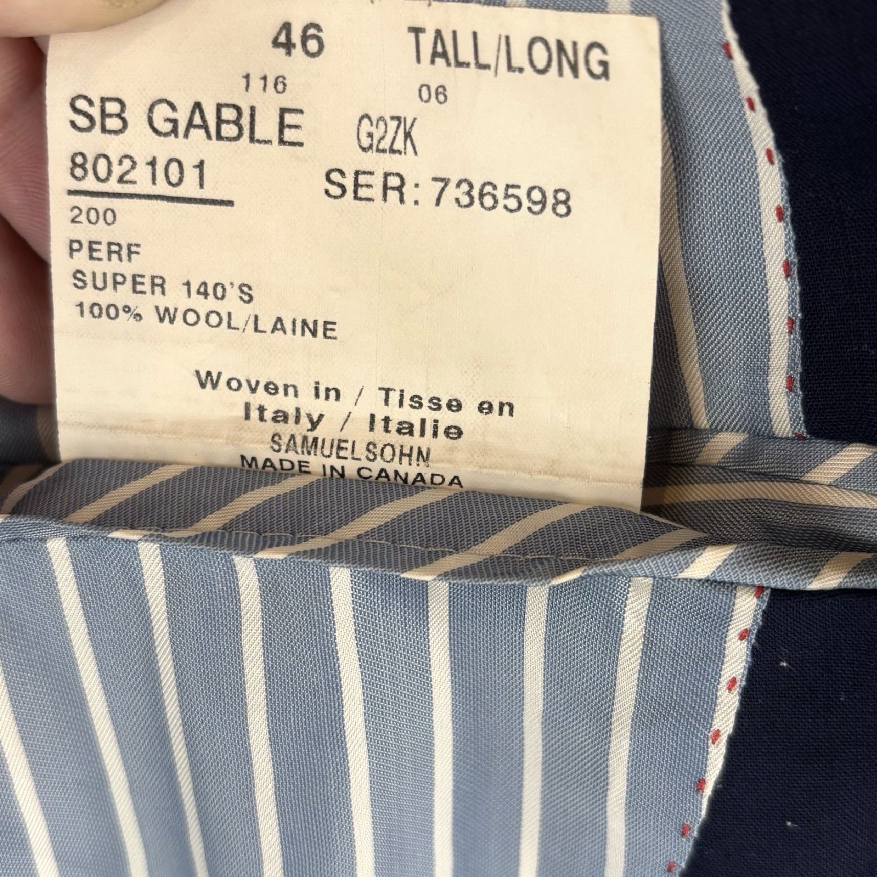 Vintage Samuelsohn Performance Blazer Mens 46 Tall Navy 100% Wool Sport Coat Jacket Blazer Size 46R - 6 Thumbnail