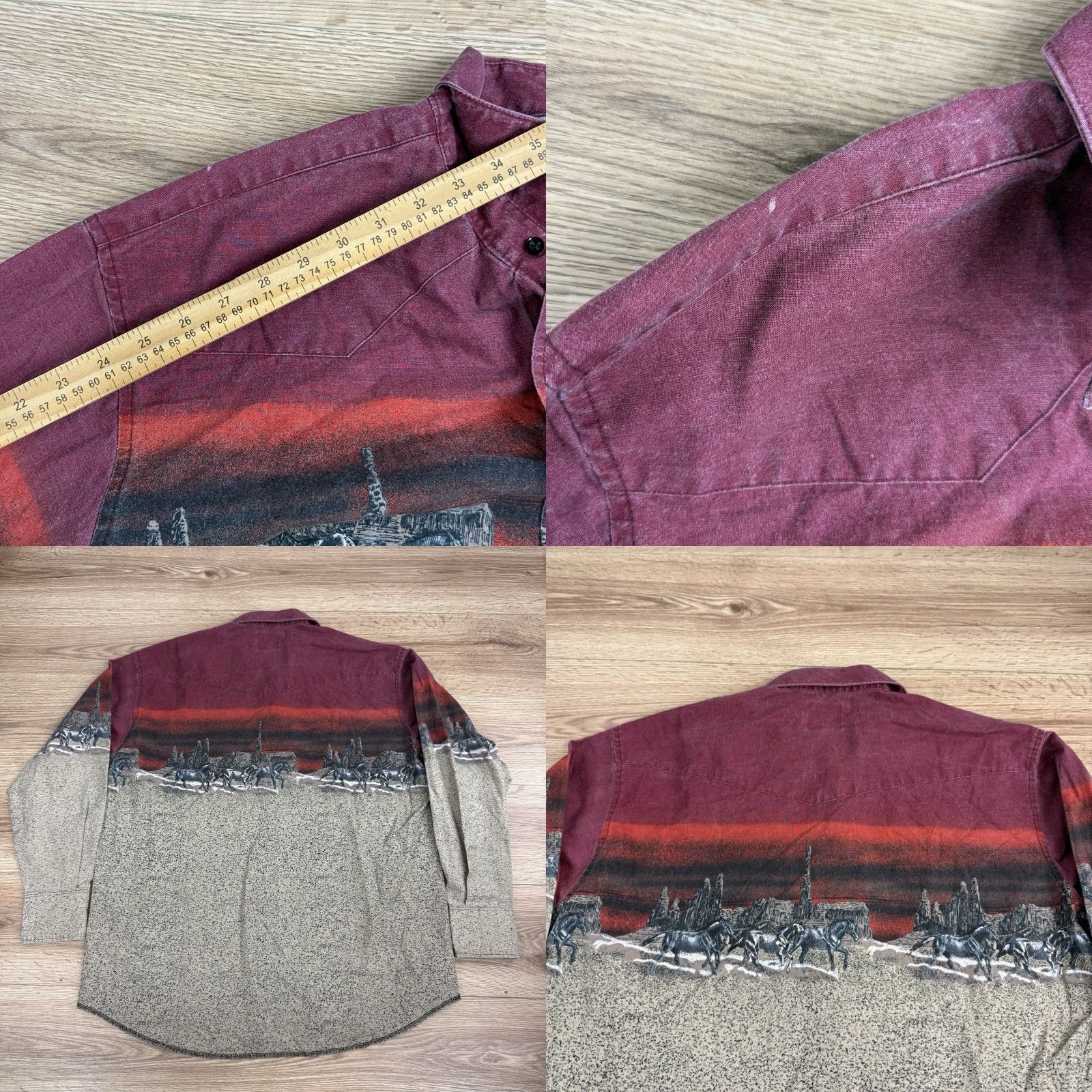 Wrangler VINTAGE Wrangler Shirt Mens XL Red Beige Pearl Snap Western Horses Adult Size US XL / EU 56 / 4 - 8 Thumbnail