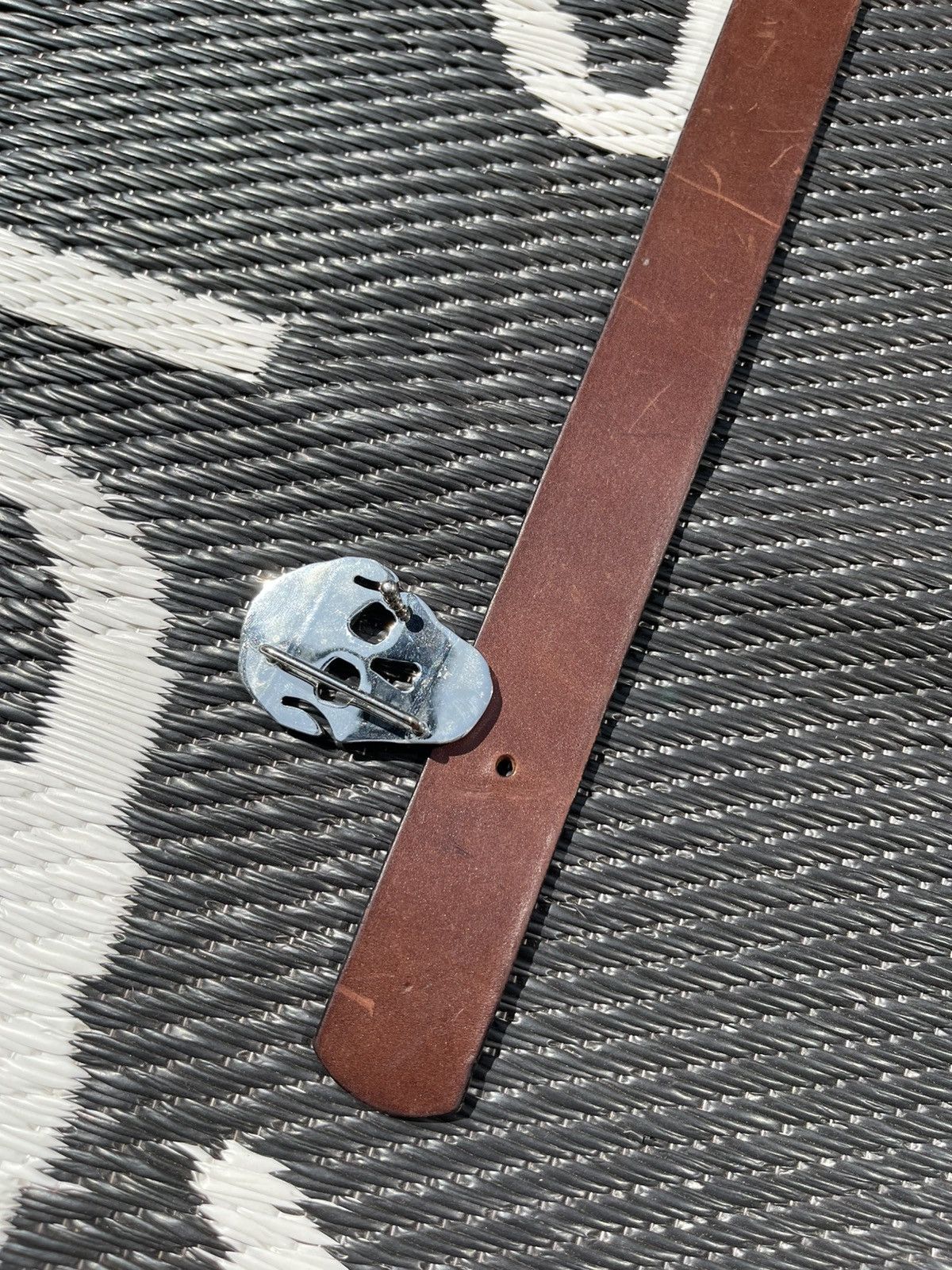 Alexander McQueen Alexander McQueen Brown Belt with Silver Skull Buckle Size 30 - 10 Thumbnail