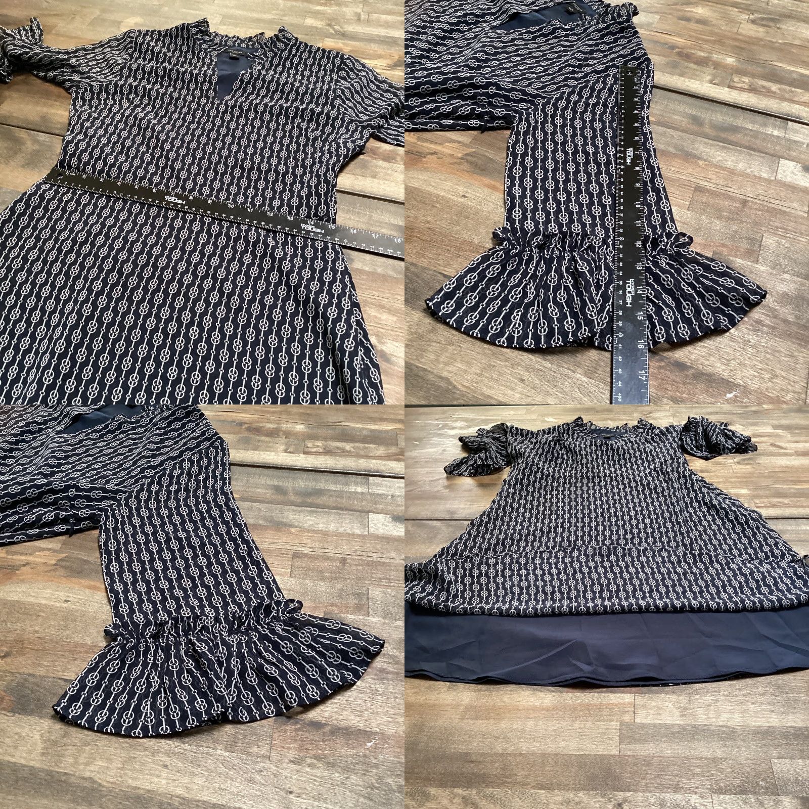 Ann Taylor Ann Taylor Factory Dress Size 6 Blue White Ruffle V Neck Side Zip Bridle Pattern Size M / US 6-8 / IT 42-44 - 8 Thumbnail