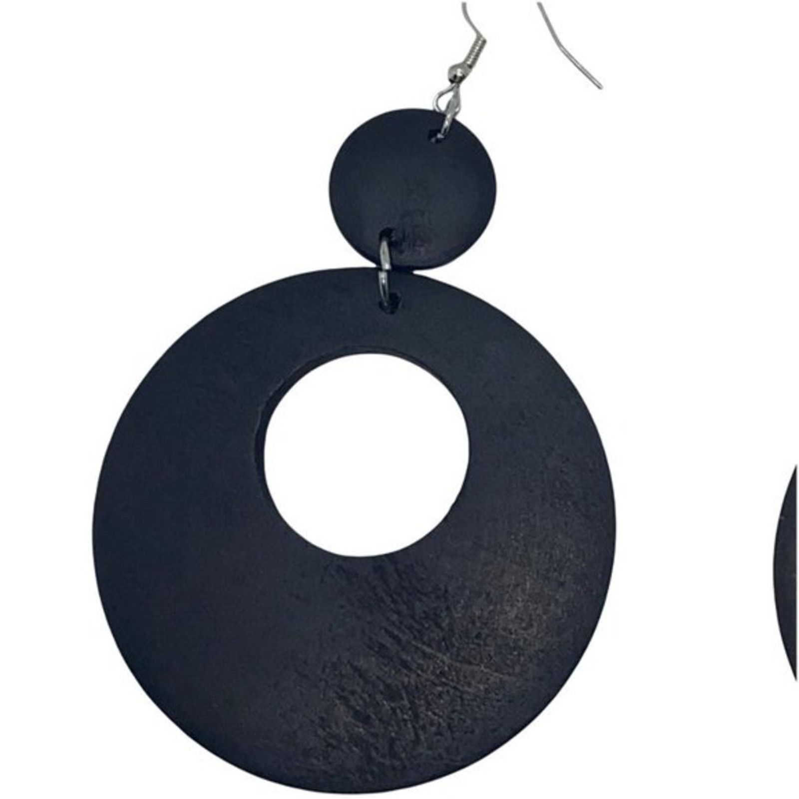 Other NWT Black Wood Circle Cut-Out Dangle Statement Earrings Size ONE SIZE - 4 Thumbnail