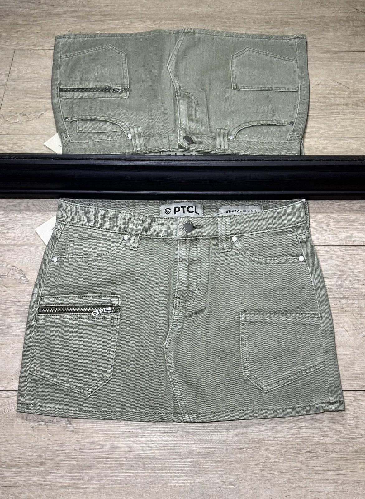 Polo Ralph Lauren Y2K 2000s Green PTCL Denim Mini Skirt Size 28" / US 6 / IT 42 - 2 Thumbnail