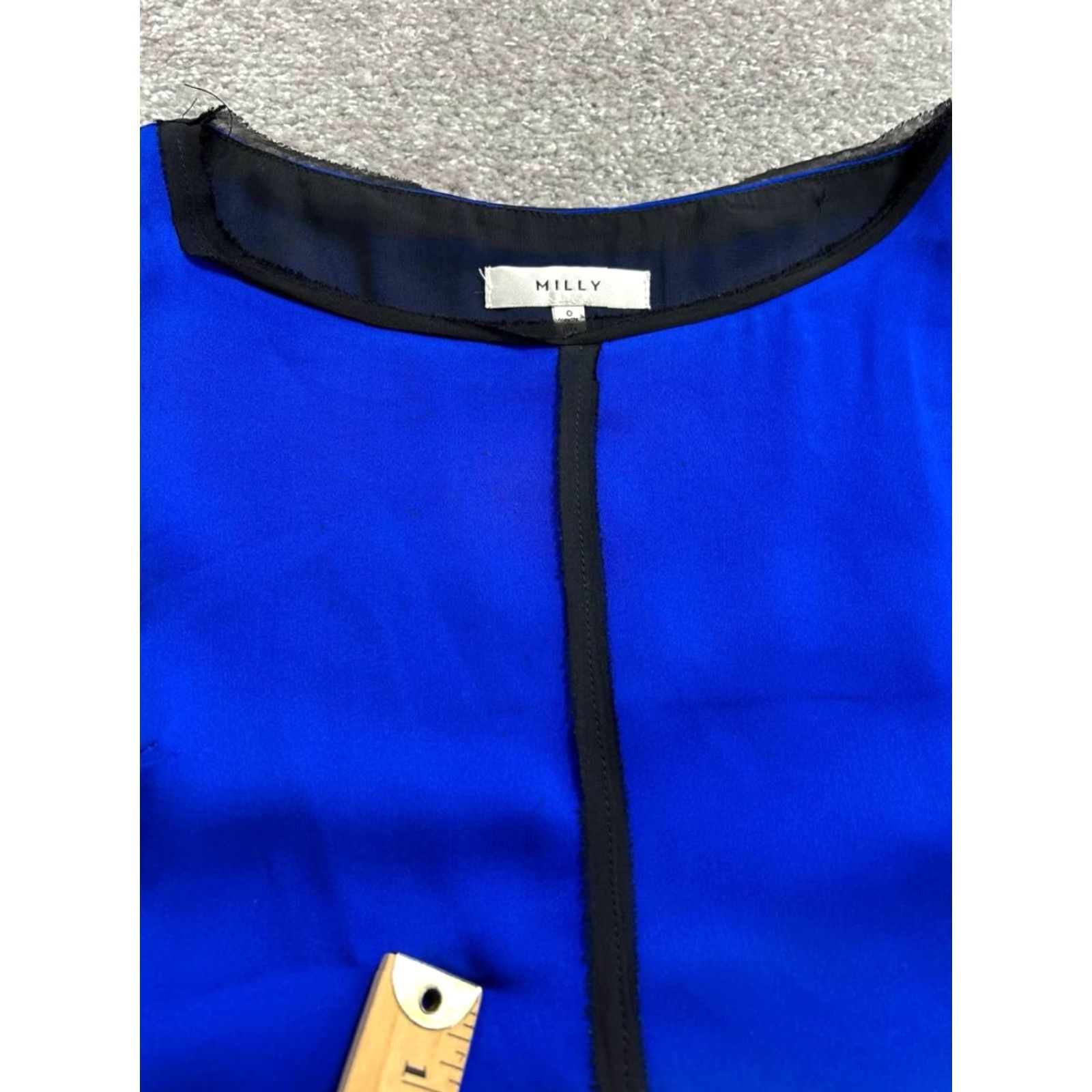 MILLY MILLY Tank Shirt Womens 0 Blue Silk Stretch Lined Round Neck Contrast Trim Casual Size XS / US 0-2 / IT 36-38 - 4 Thumbnail