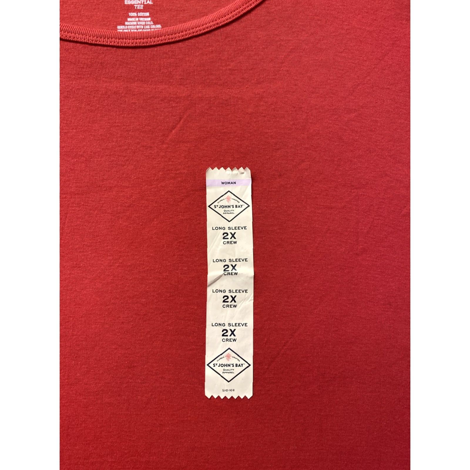 Vintage St Johns Bay Tee Shirt Crewneck Long Sleeve 2XL Women Red, Basic, Casual, 100% Cotton Size XXL / US 16-18 / IT 52-54 - 2 Thumbnail
